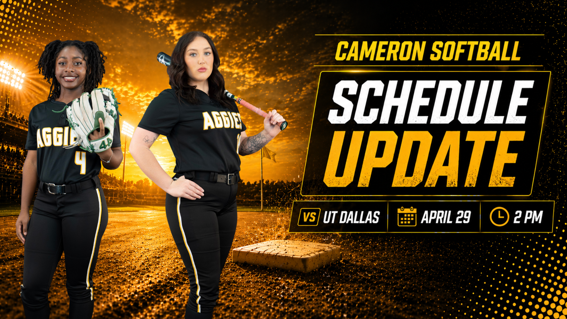 Cameron Softball schedule update vs. UT Dallas April 29th at 2 PM, Shiya Victorian and Ashdyn Fulfer
