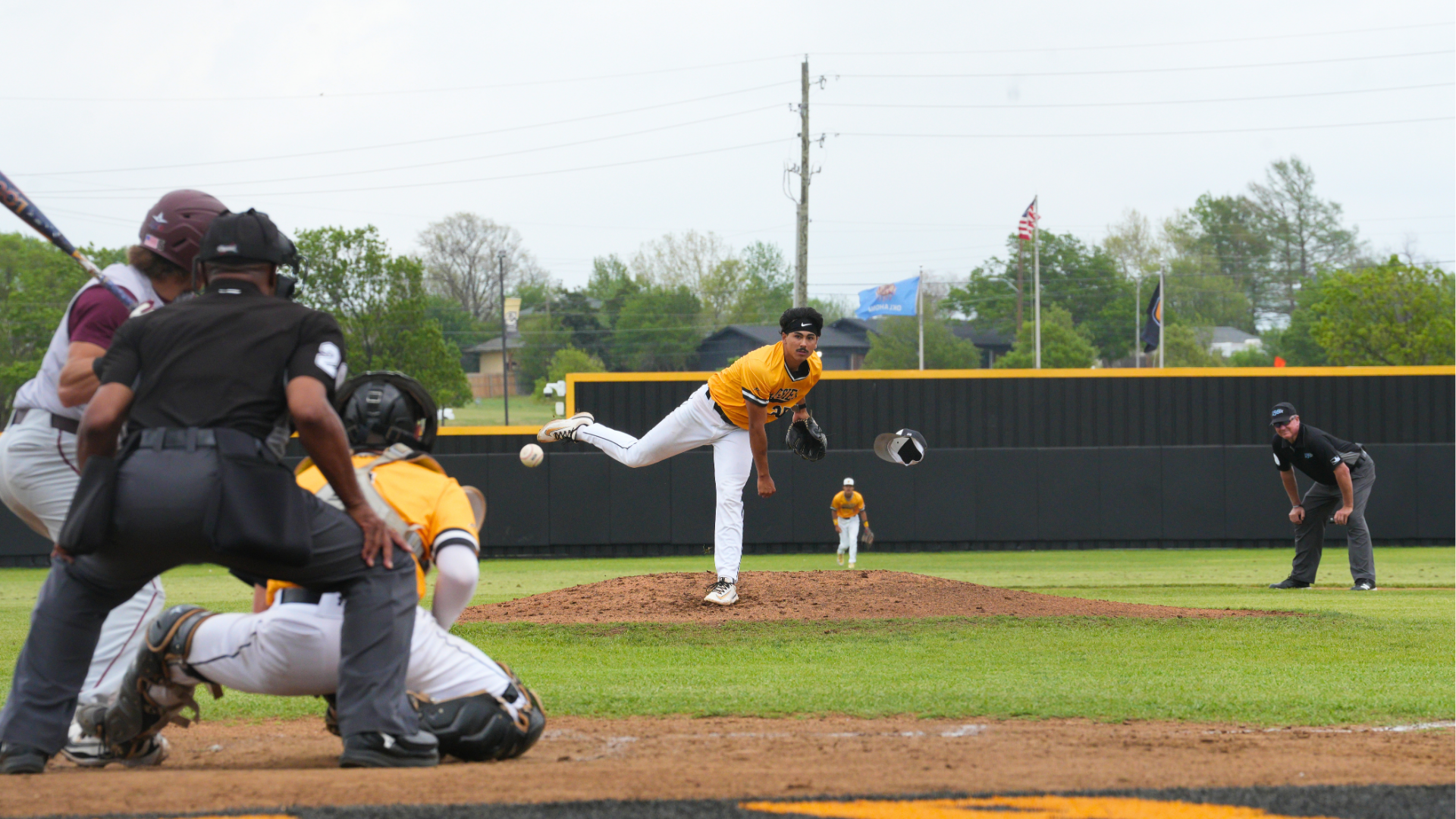 Baseball Player Jaylen Cream pitches to Oklahoma Christian Batter at Game 2 of Series