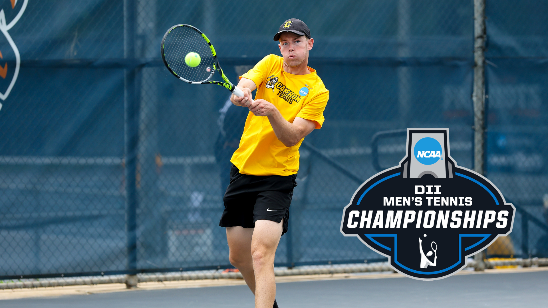 Men's Tennis Player Noe Milliard swings racket at South Central Regional match of 2026 NCAA DII Championships 