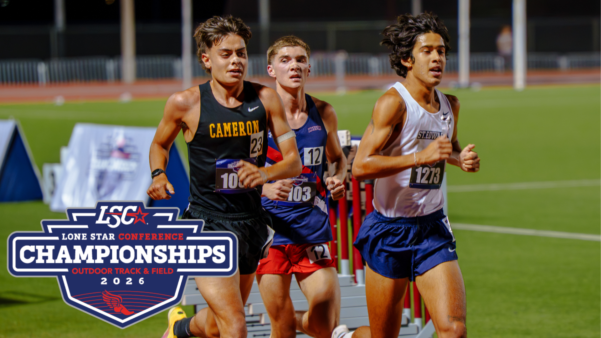 2026 Lone Star Outdoor Conference Championships with a Cameron men's runner in a group of runners