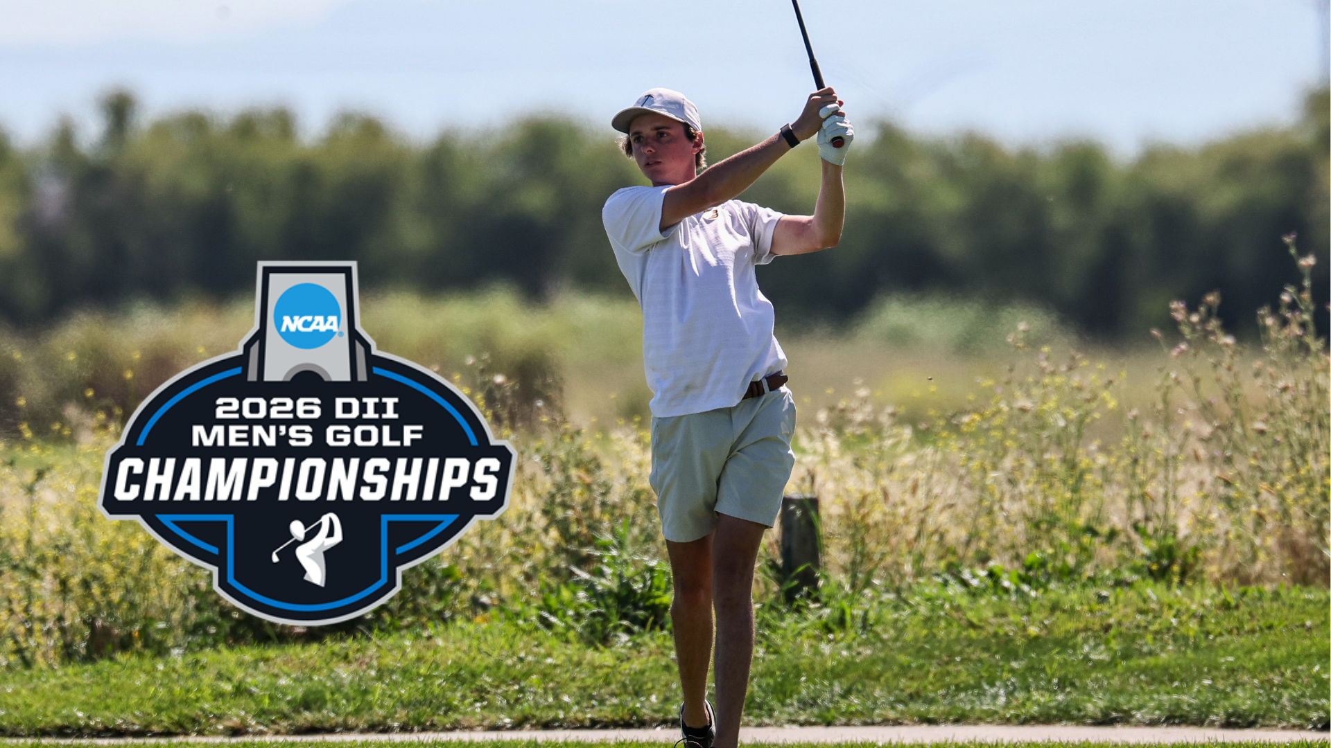 Men's Golfer Ben Campbell swings club at the South Central/West Regional of the 2026 NCAA DII Men's Golf Championships