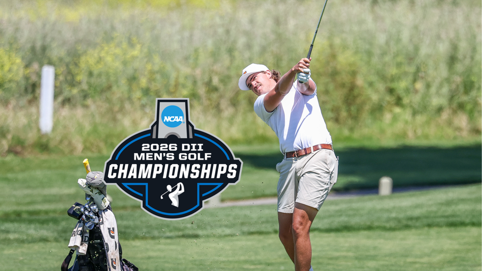Men's Golfer Rory Gorman swings club at the 2026 NCAA DII Men's Golf Championships