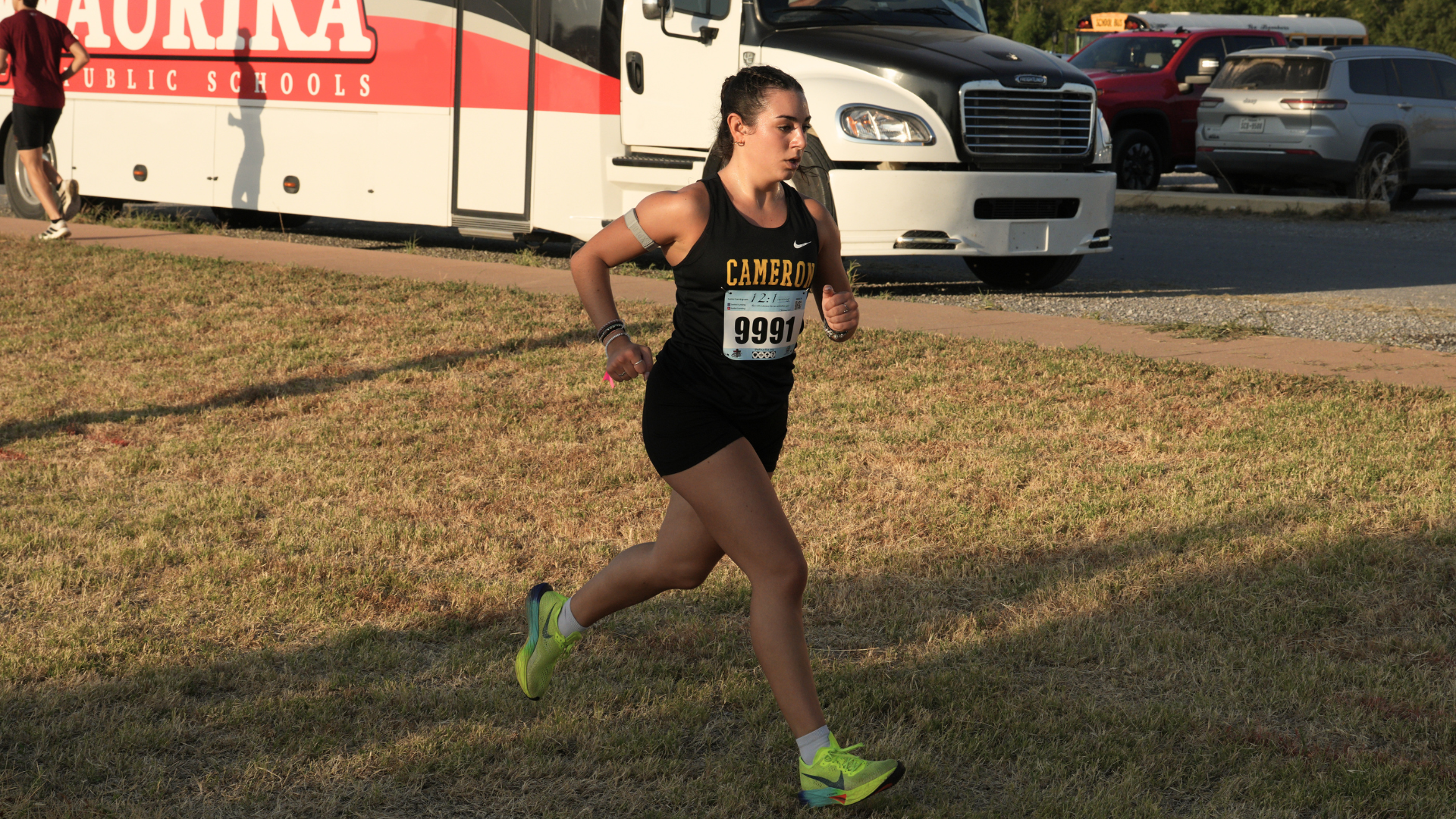 Cameron women’s cross country runner competes on the course during the Aggie Duels in Lawton.