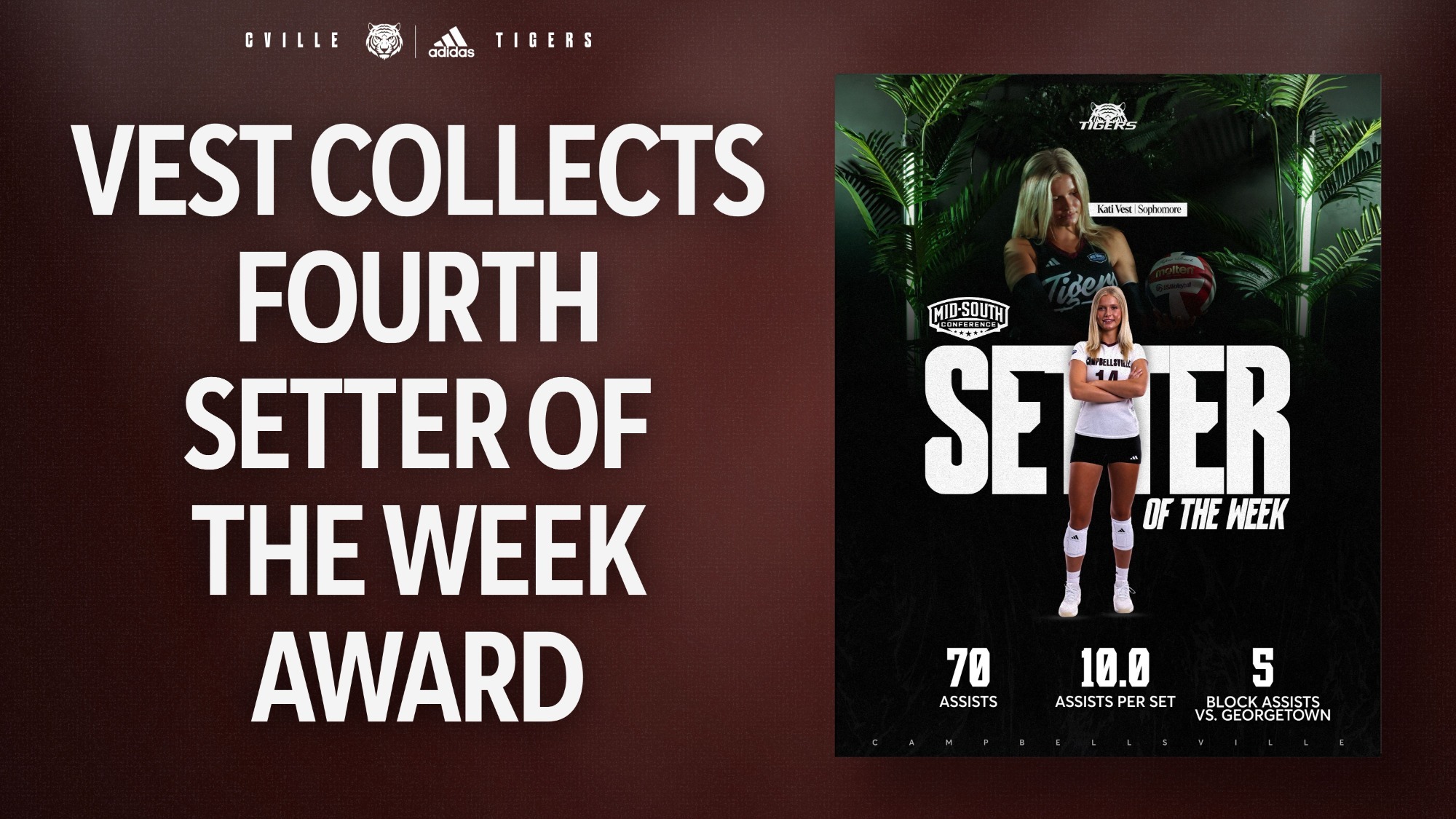 Vest collects fourth setter of the week award