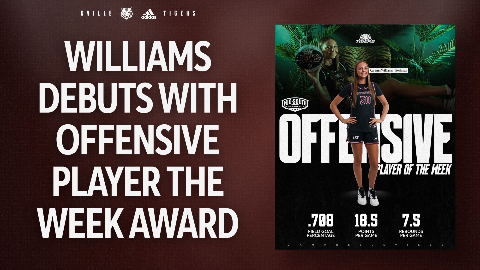 Williams debuts with POW award