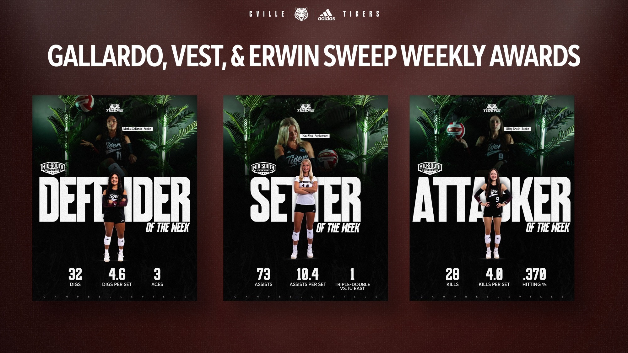 Gallardo, Vest, & Erwin Sweep Players of the Week