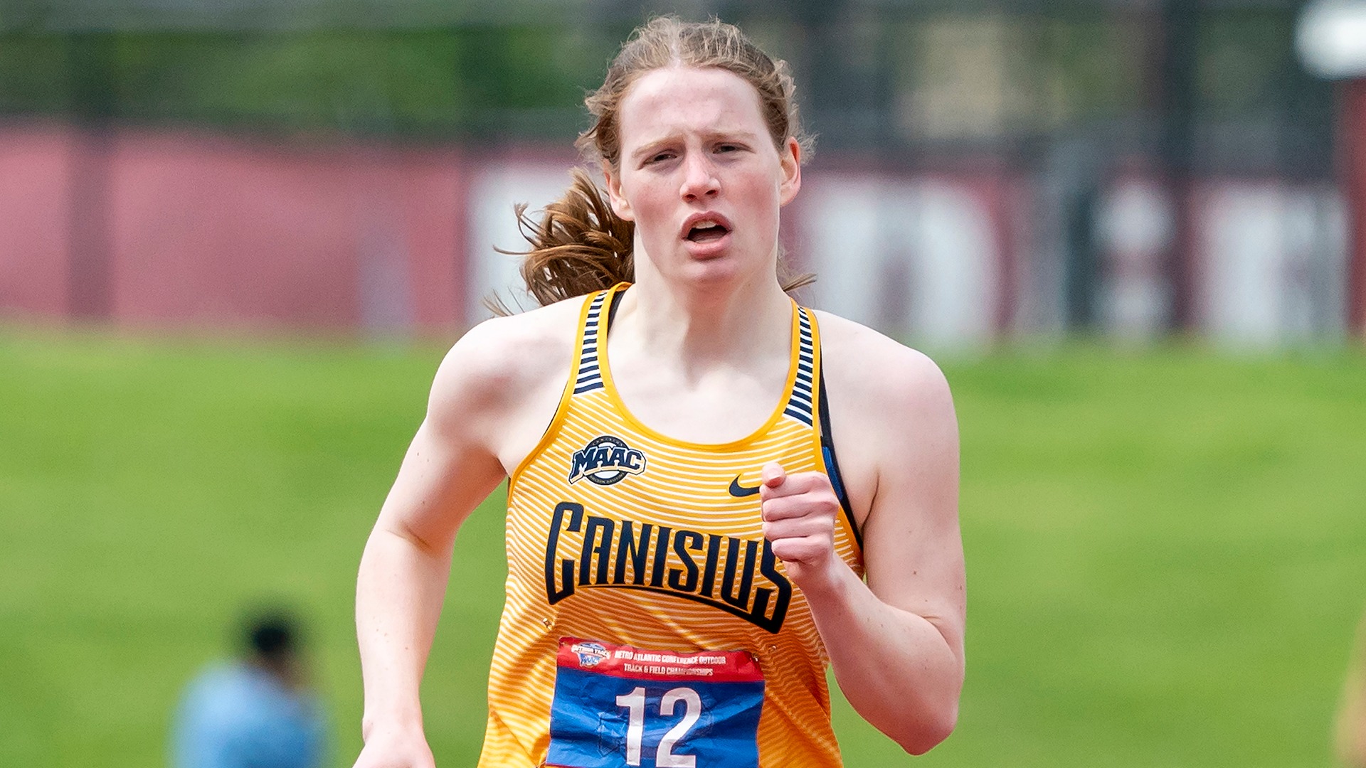Maura Jordan is shown competing in the 2022 MAAC Championships