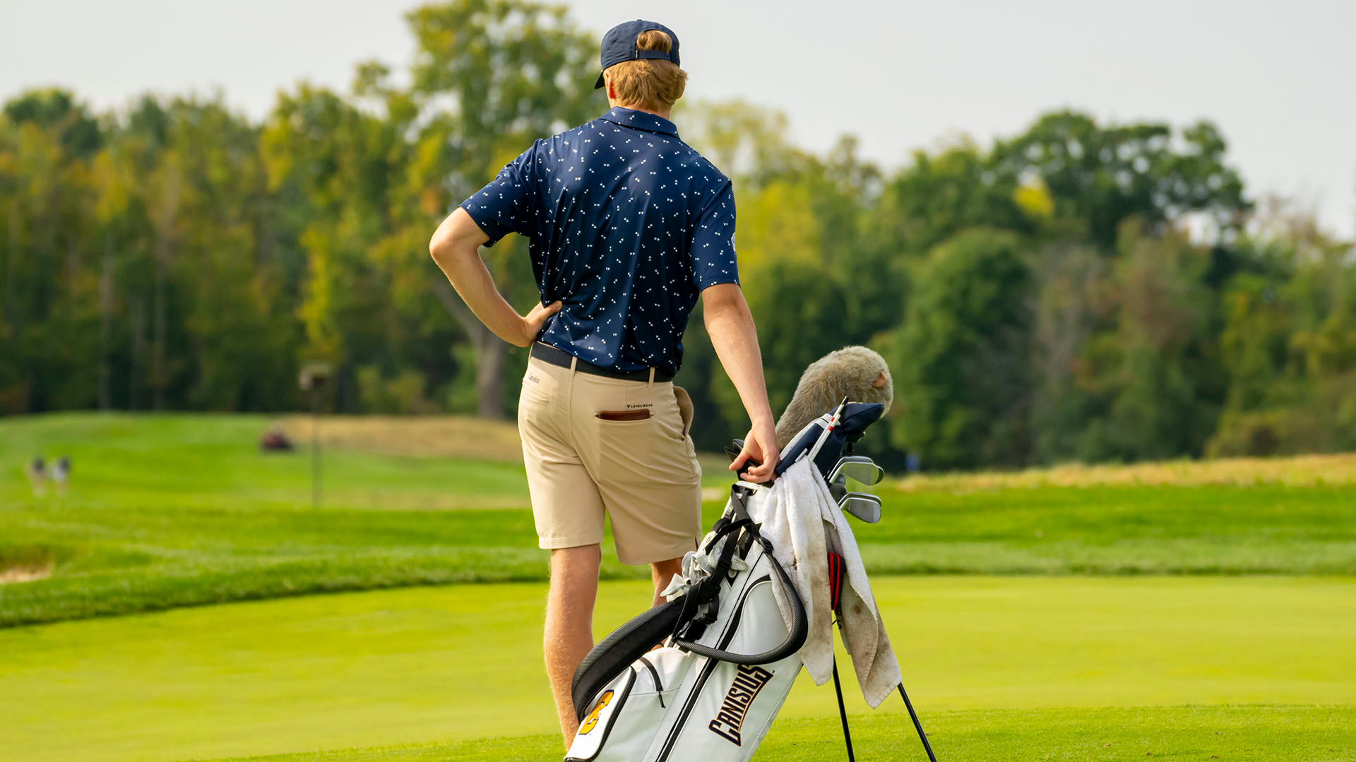 Chase Burgess waits on the green during the first round of the 2024 Little Three Golf Championship at Crag Burn Golf Club in East Aurora, N.Y.