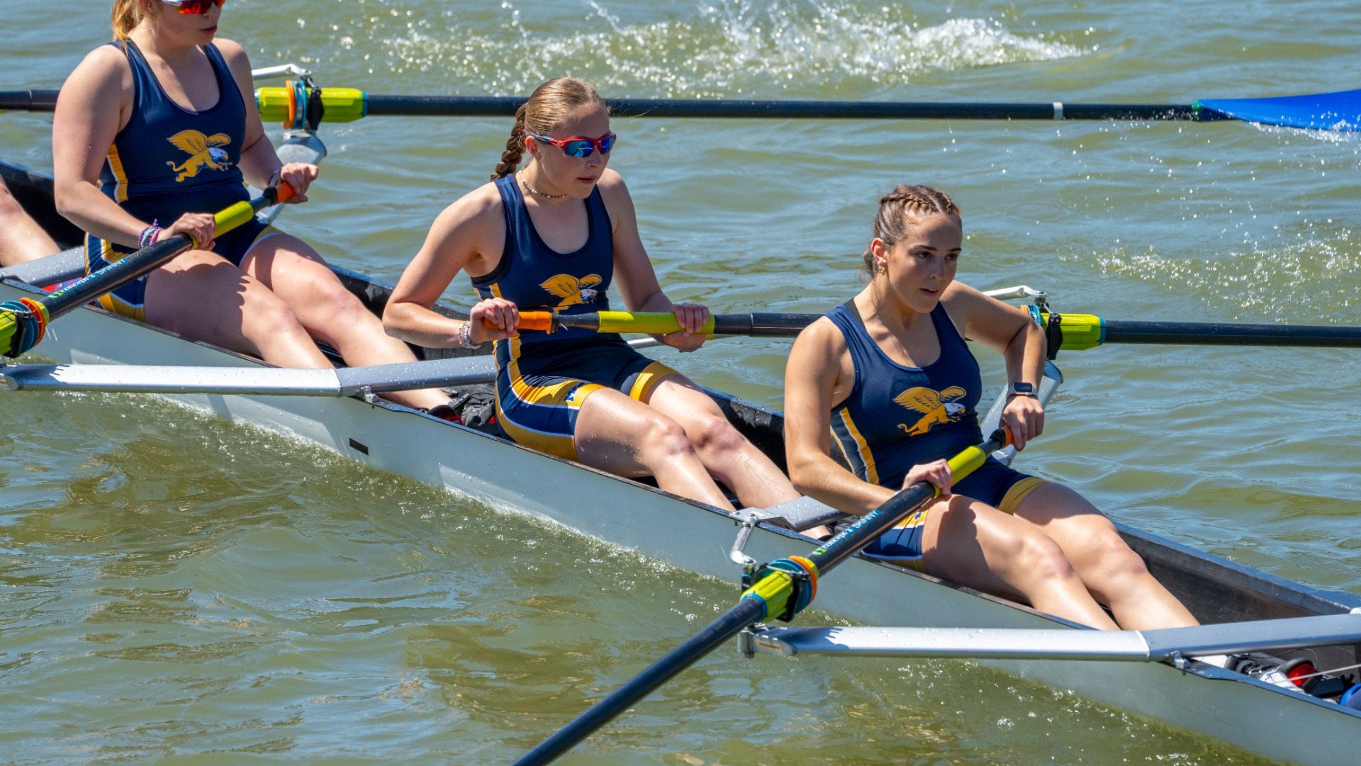 Katie Bapst rows in the two seat of the V8 shell in the Black Rock Cup at the West Side Rowing Club in Buffalo, N.Y. on April 27th 2025.