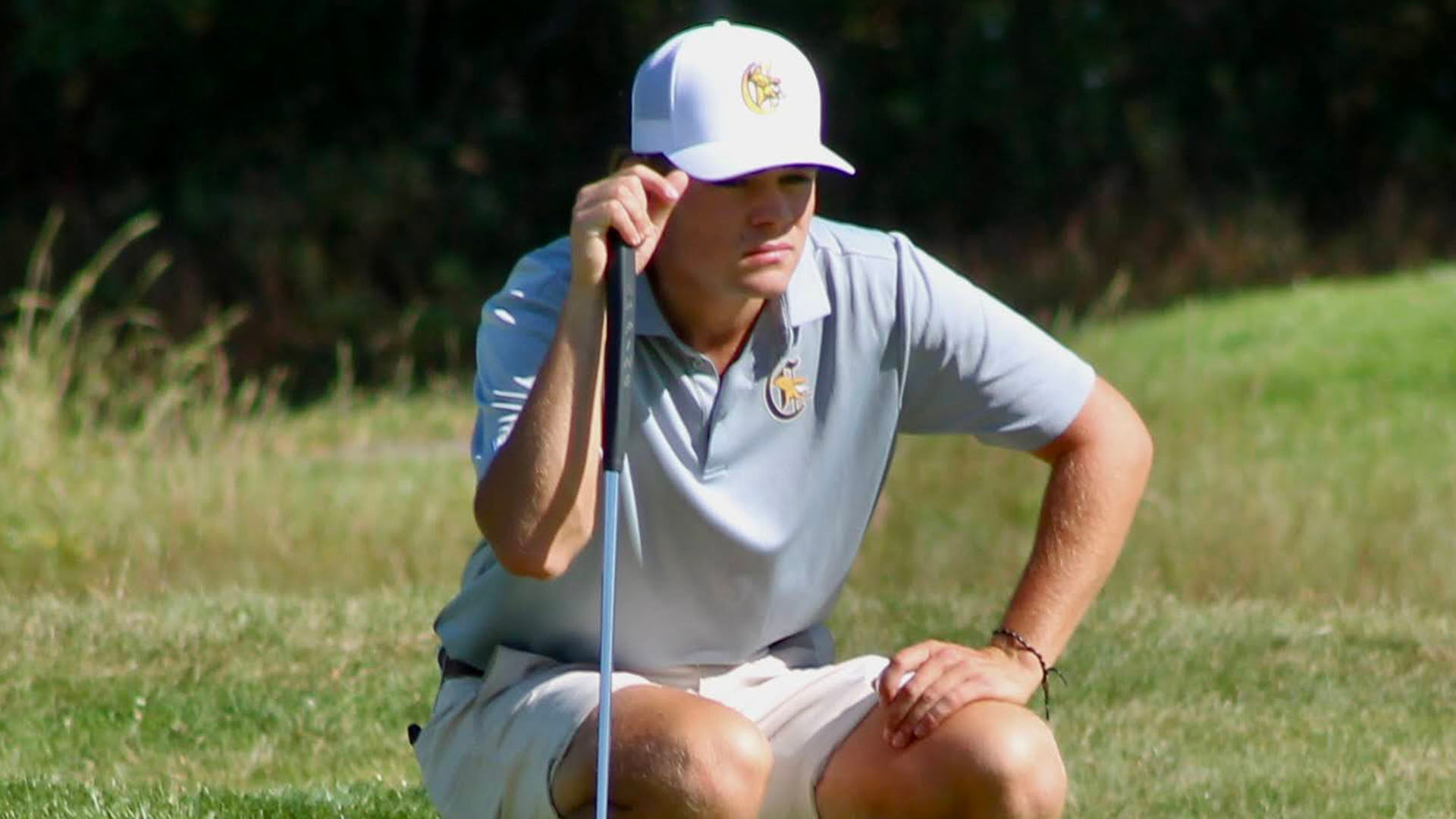 Cole Thompson lines up a putt in the first round of the Matthews Auto Intercollegiate tournament Oct. 5 in Apalachin, N.Y.