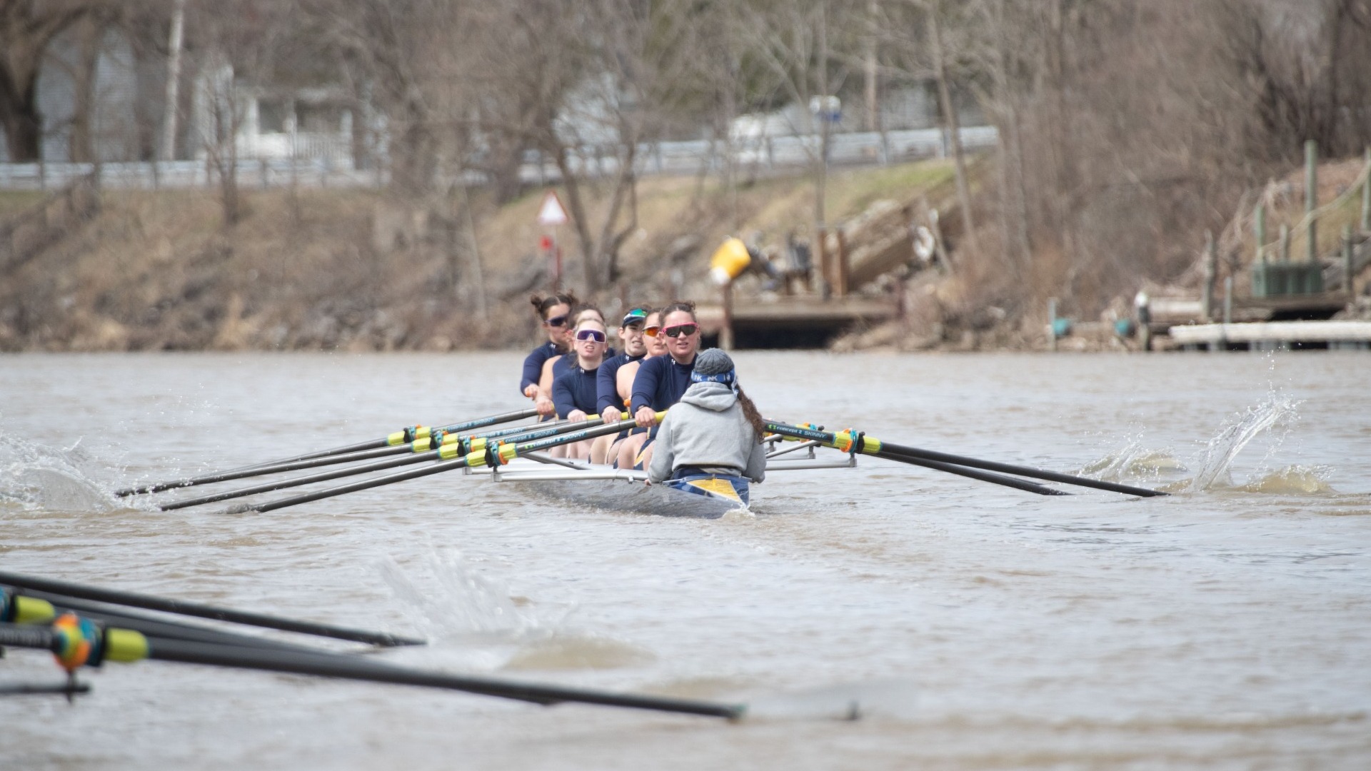The Canisius Varsity 8 boat races vs RMU/Mercyhurst on the Tonawanda Creek in Buffalo, N.Y. on April 6th 2025.