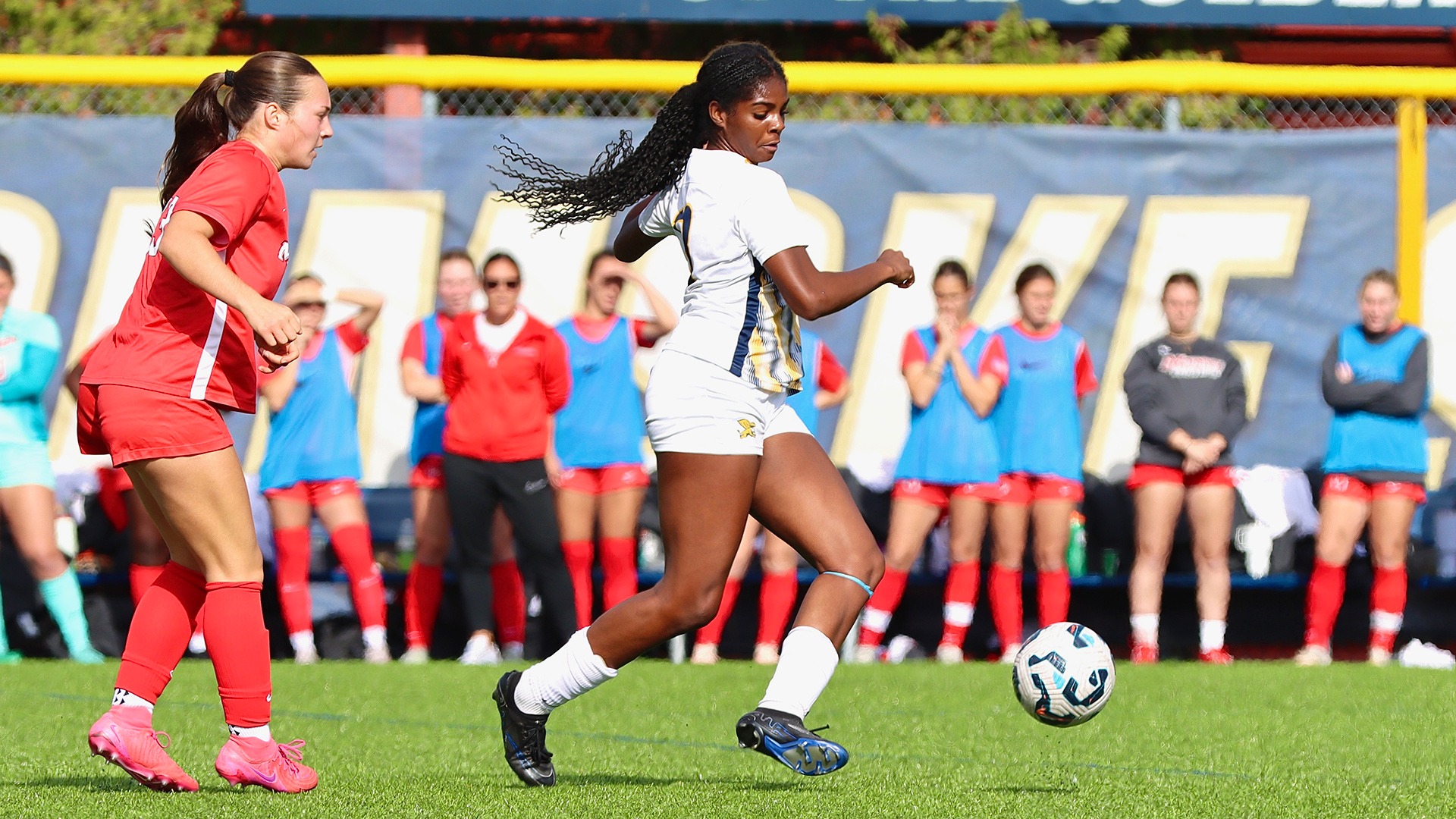 Canisius forward Azaria Fagan plays the ball while Marist's Mia Katchouni defends during game action at the Demske Sports Complex on Nov. 2, 2025