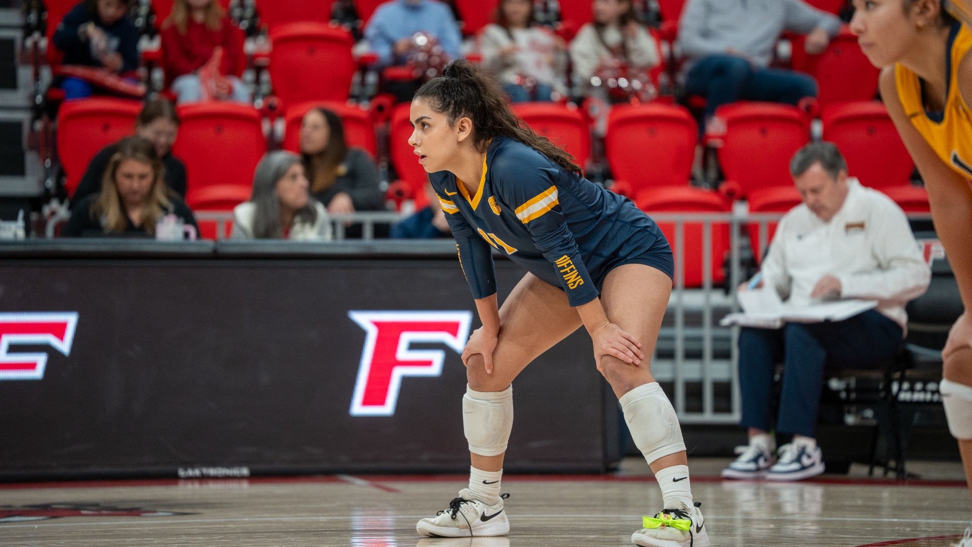 Brenda Reynaga prepares for a point against Fairfield on Saturday, November 22nd 2025 at Leo D. Mahoney Arena in Fairfield, Conn.