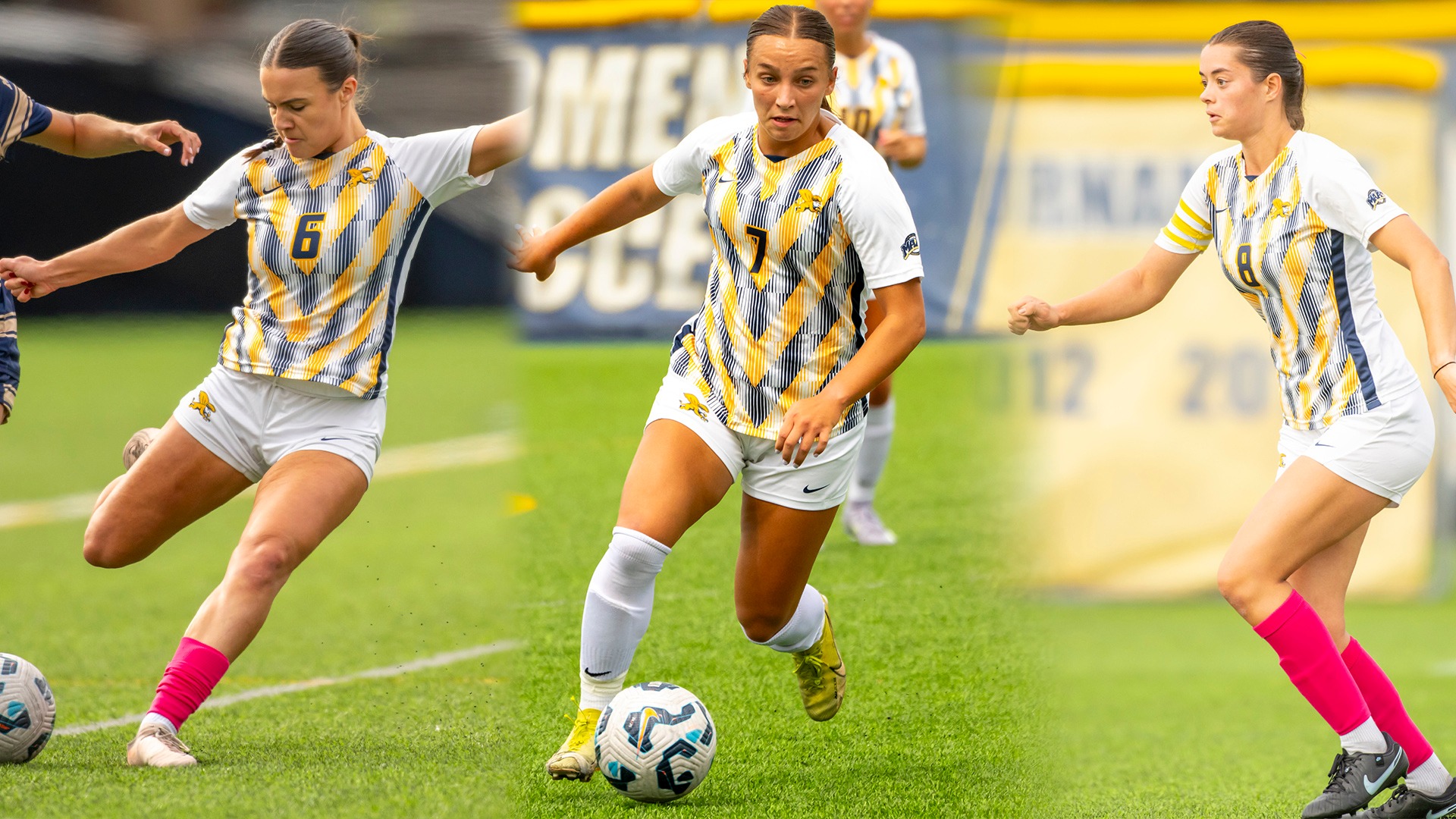 Jessica Whitaker (left), Skylar Cornell (Middle) and Lizzy Harkness (right) are all featured in game action in this graphic