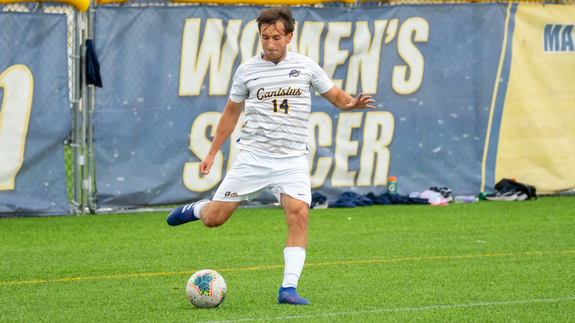 Kyle Pollard clears the ball in matchup vs Manhattan on Oct. 25, 2025