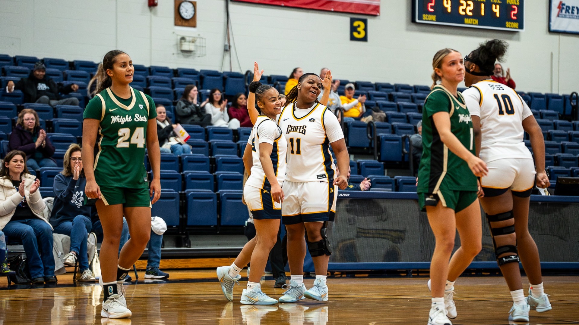 Clay and Auston Celebrate a point against Wright State Friday, December 12th 2025 at the Koessler Athletic Center in Buffalo, N.Y.