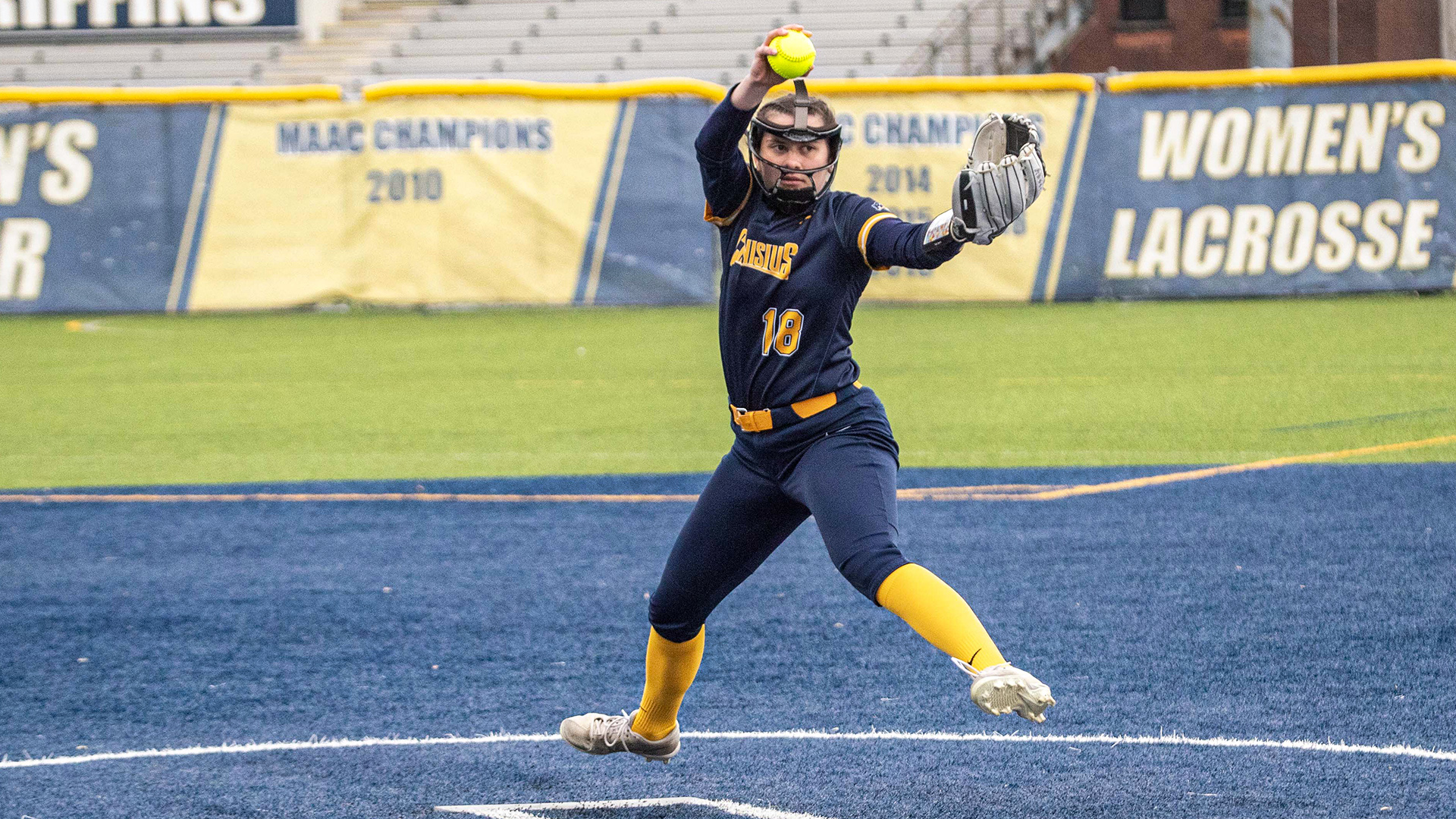 Canisius pitcher Mikaila Obenrader is shown throwing a pitch during game action versus St. Bonaventure at the Demske Sports Complex on March 20, 2025