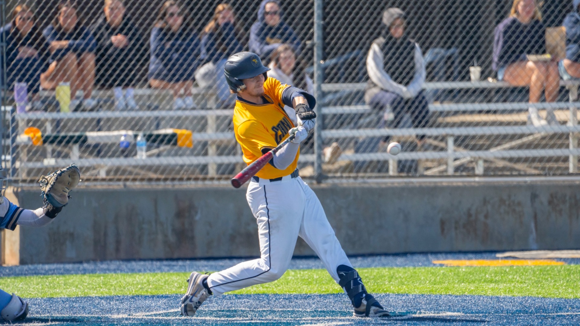 Thomas Zwirecki gets an RBI hit against Mount St. Mary's 