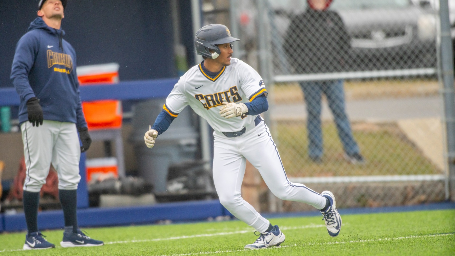 JC Spinosa runs the bases at the Demske Sport Complex against Le Moyne on March 22, 2025