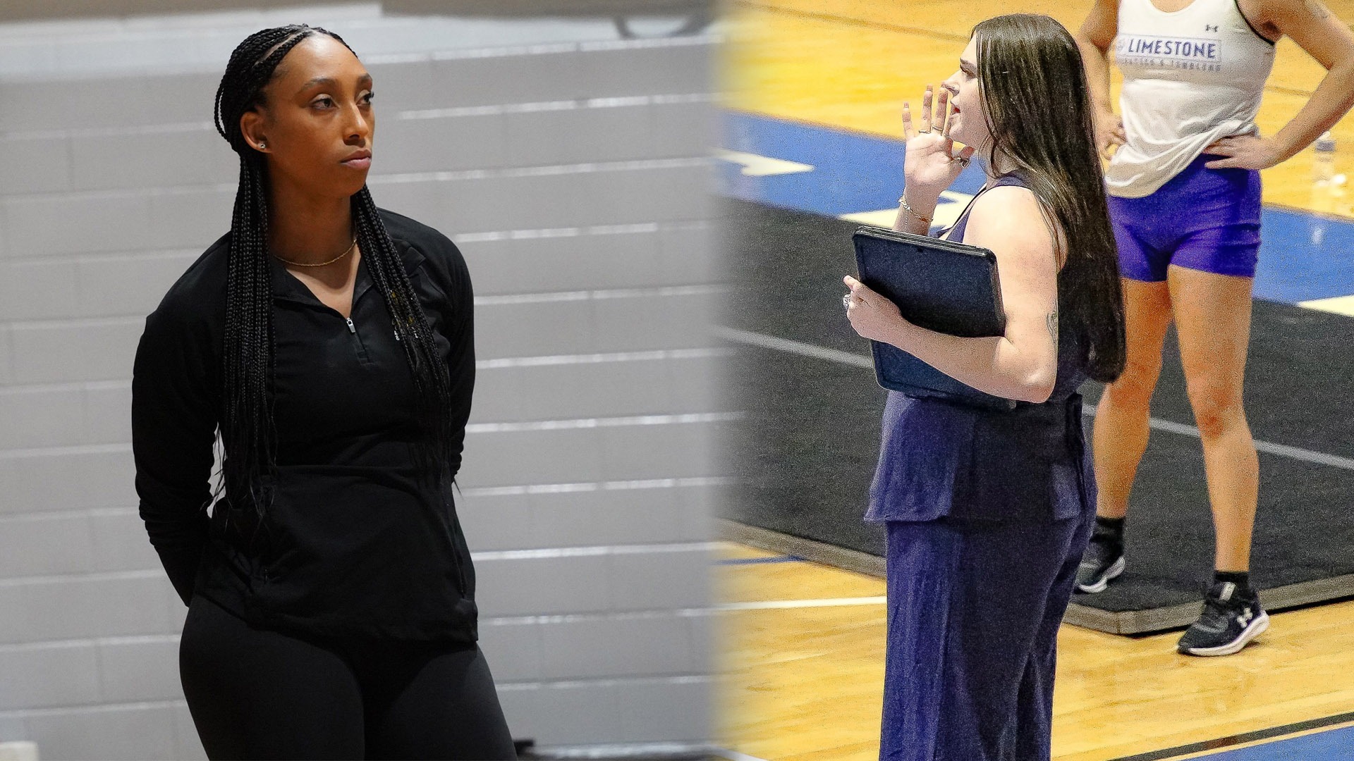 Cam Bryant (left) and Susannah Balderstone are shown in action photos in this graphic announcing their hiring 