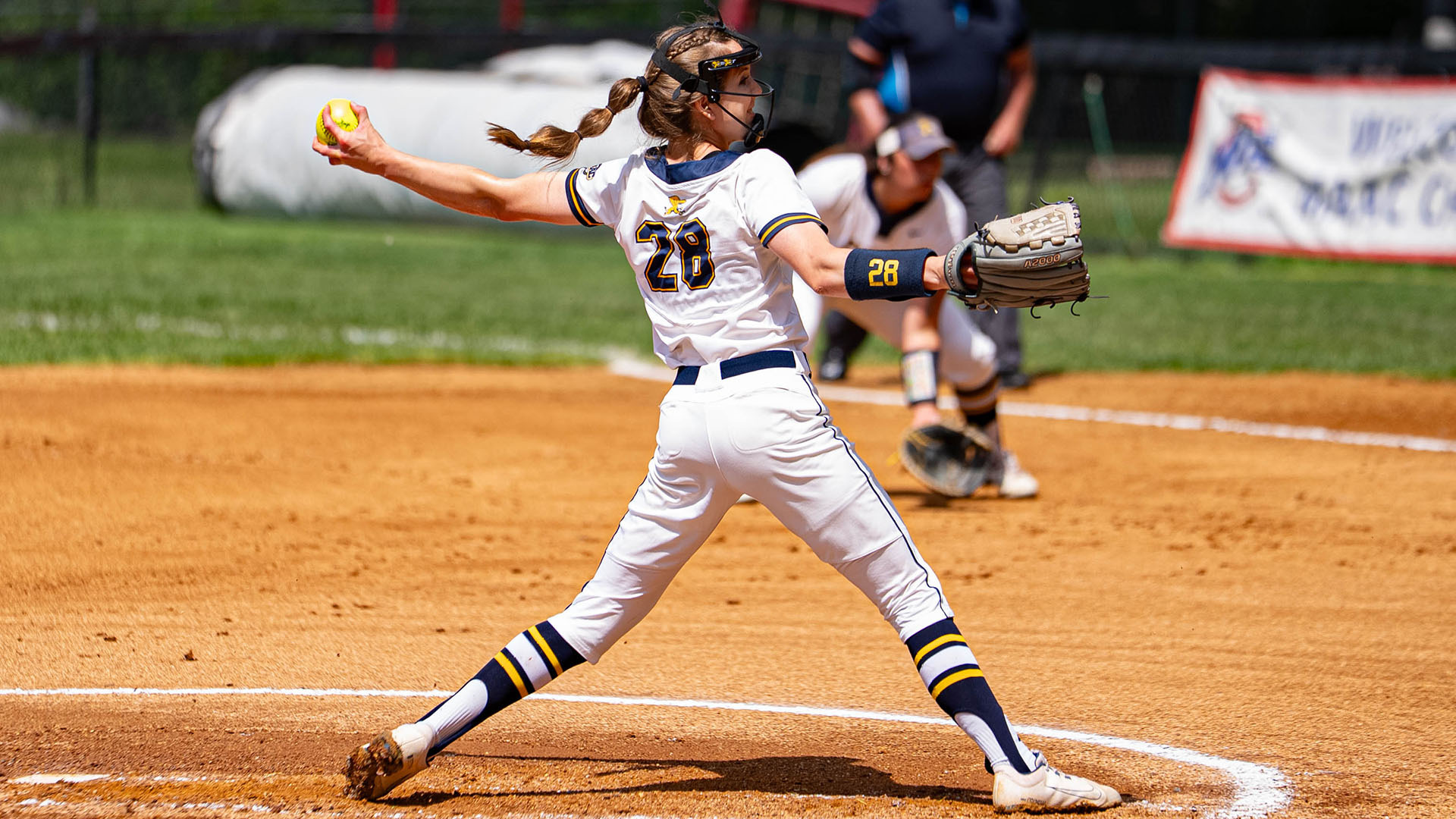 Olivia Manchester throws a pitch in the top of the second inning against Sacred Heart in the 2025 MAAC Softball Championship.