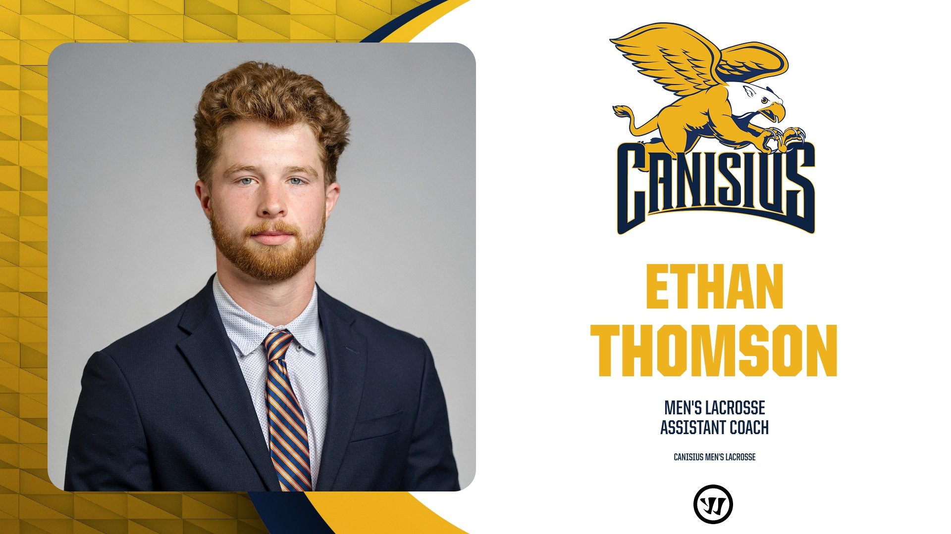 Graphic welcoming Ethan Thomson to the men's lacrosse staff for the 2025-26 season