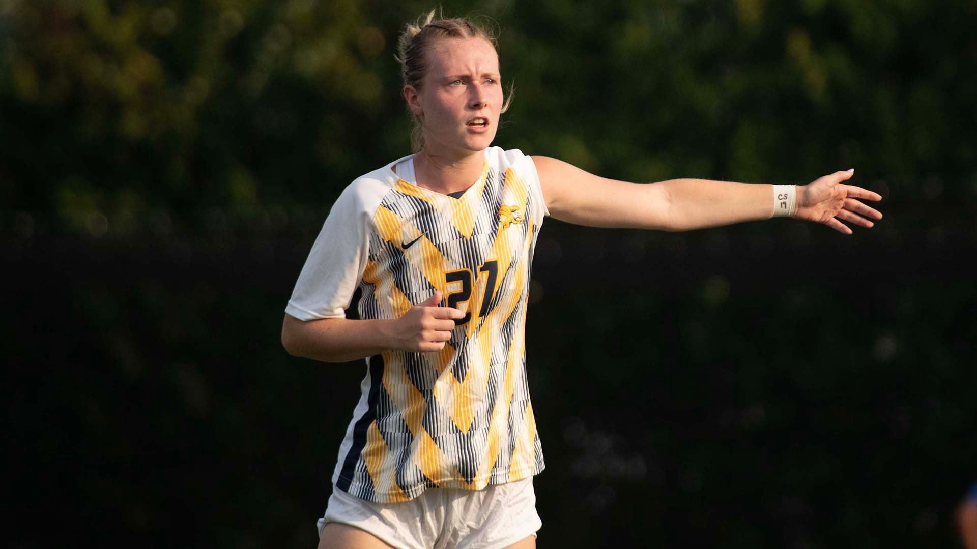 Mary Molloy directs the Canisius women's soccer defense in a home game against Buffalo on Aug. 14, 2025