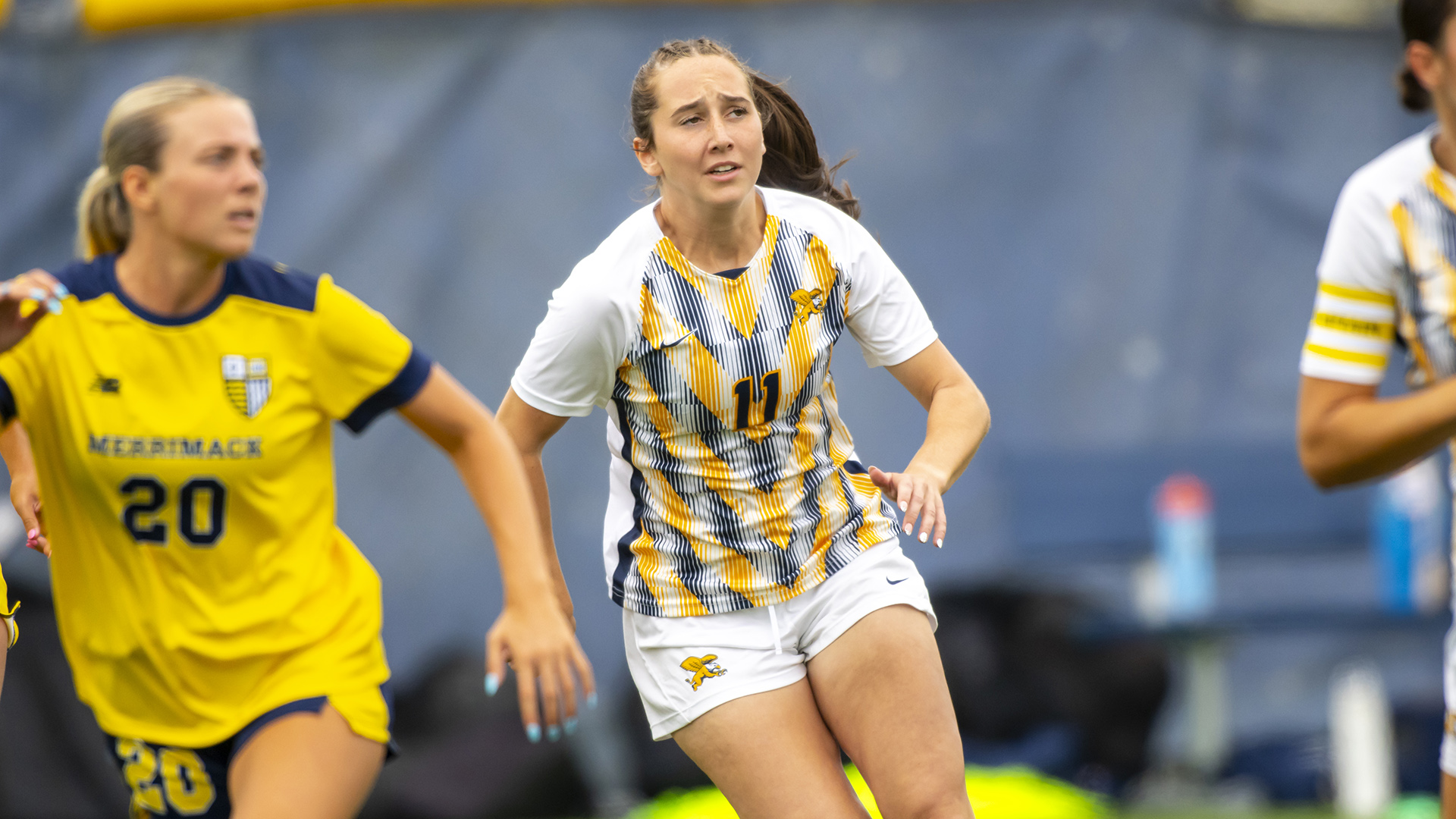 Hannah Wist is shown in game action versus Merrimack at the Demske Sports Complex on Sept. 13, 2025