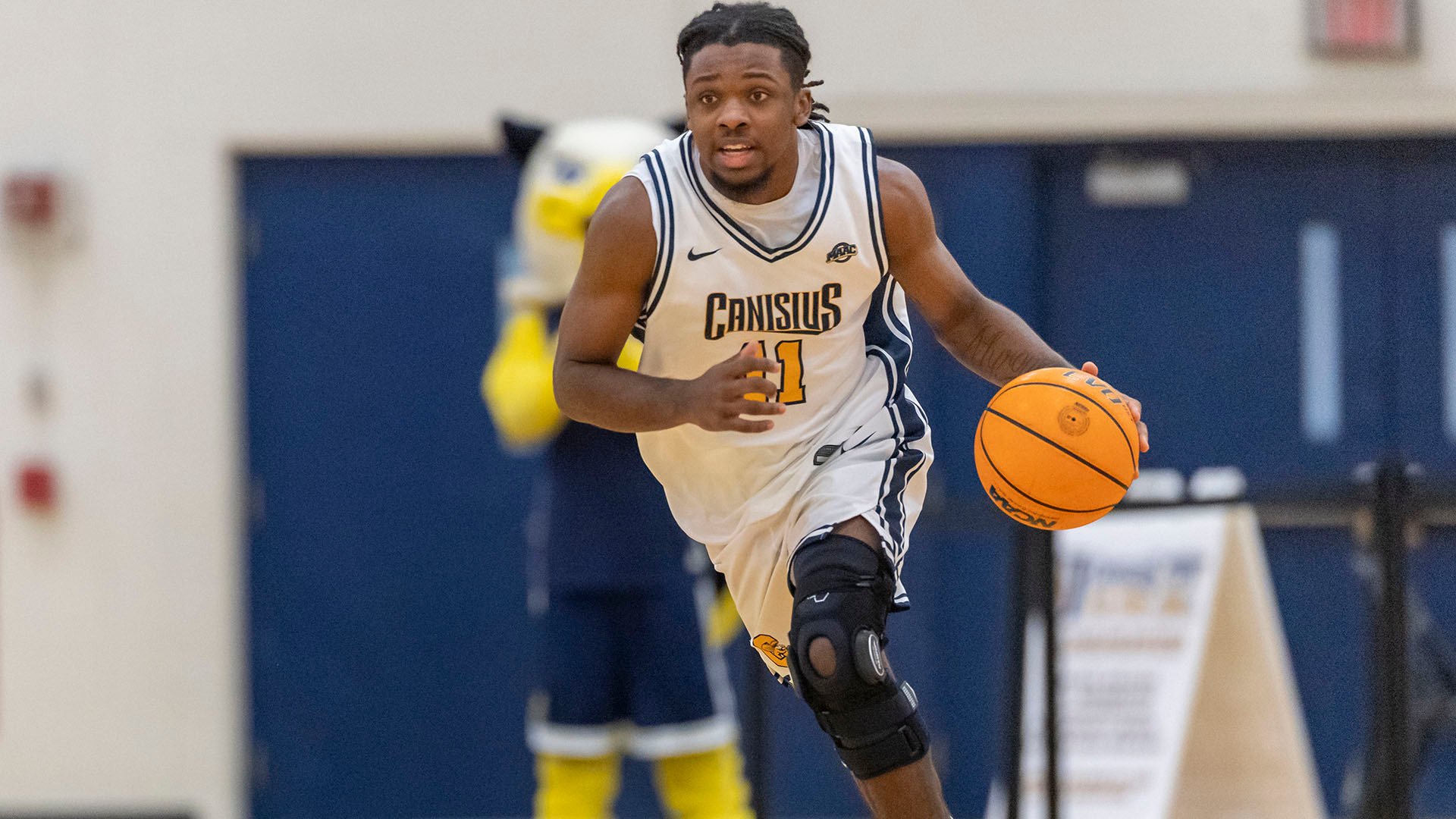 Kahlil Singleton races up the floor in a home game againt Binghamton on Nov. 23, 2025.