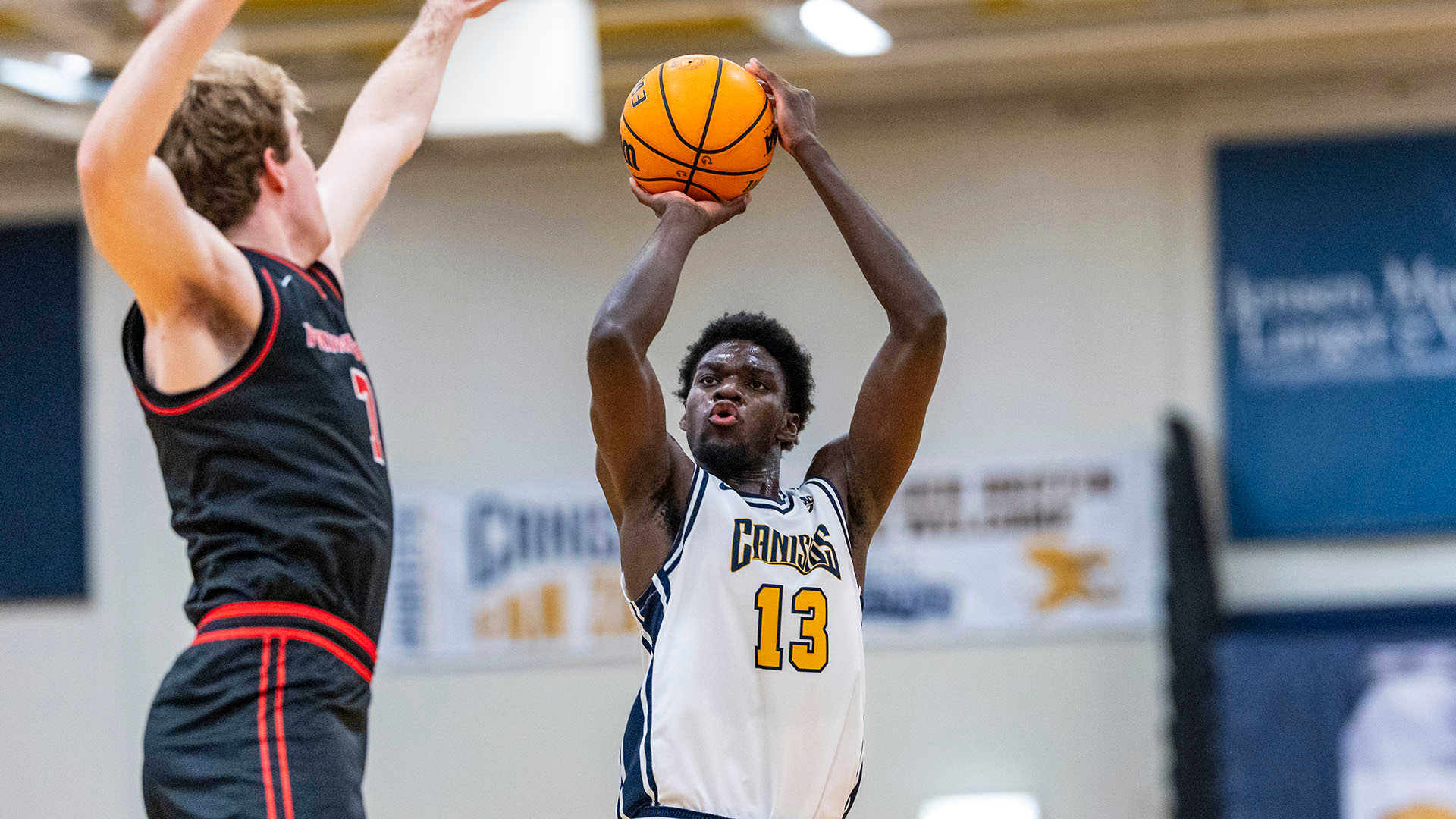 Bryan Ndjonga pulls up for a mid-range jumper in a home game against Fairfield on Jan. 2, 2026.