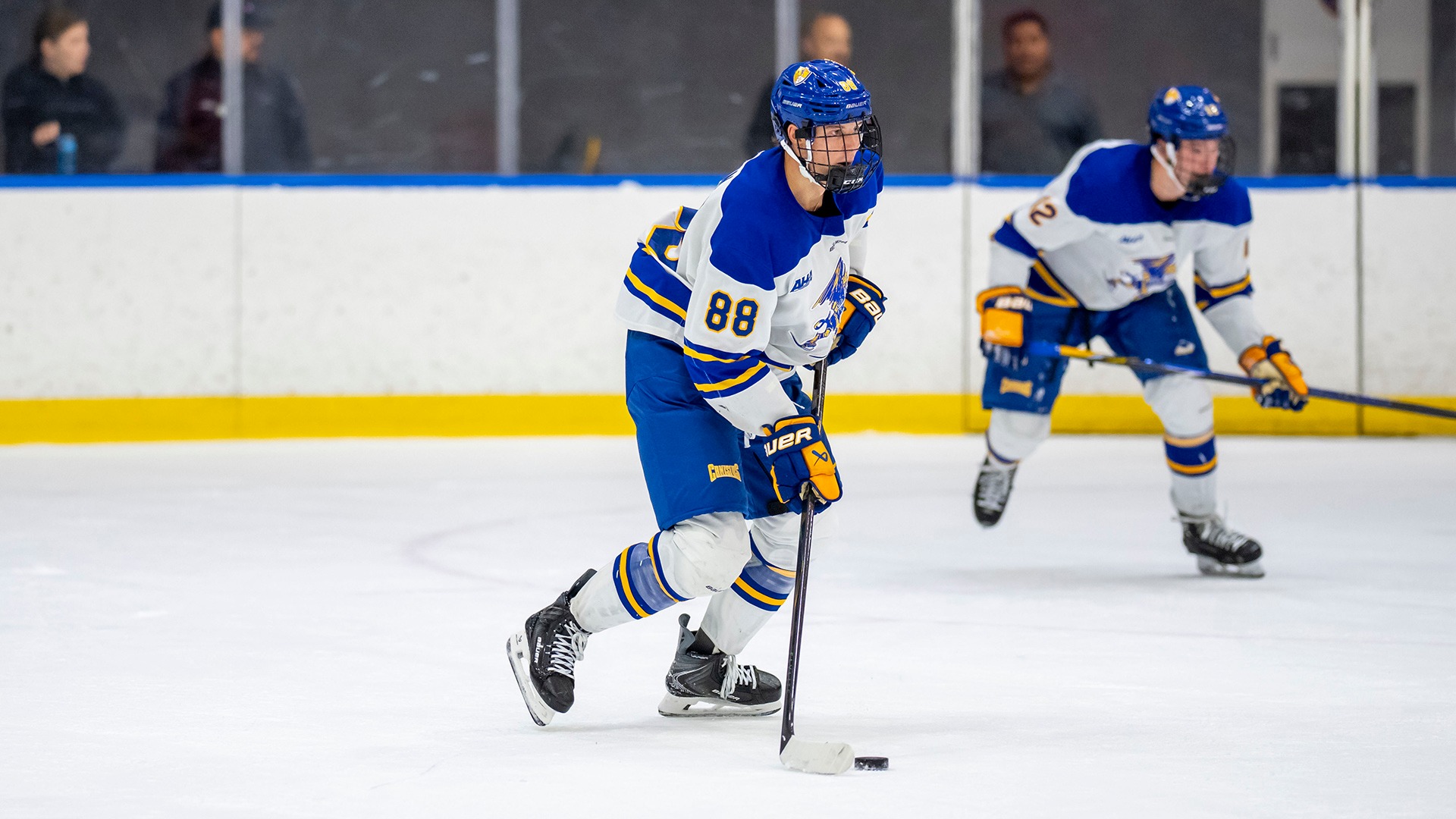 Canisius forward Noah Quinn is shown skating with the puck during game action versus Ferris State at LECOM Harborcenter on Oct. 2, 2026