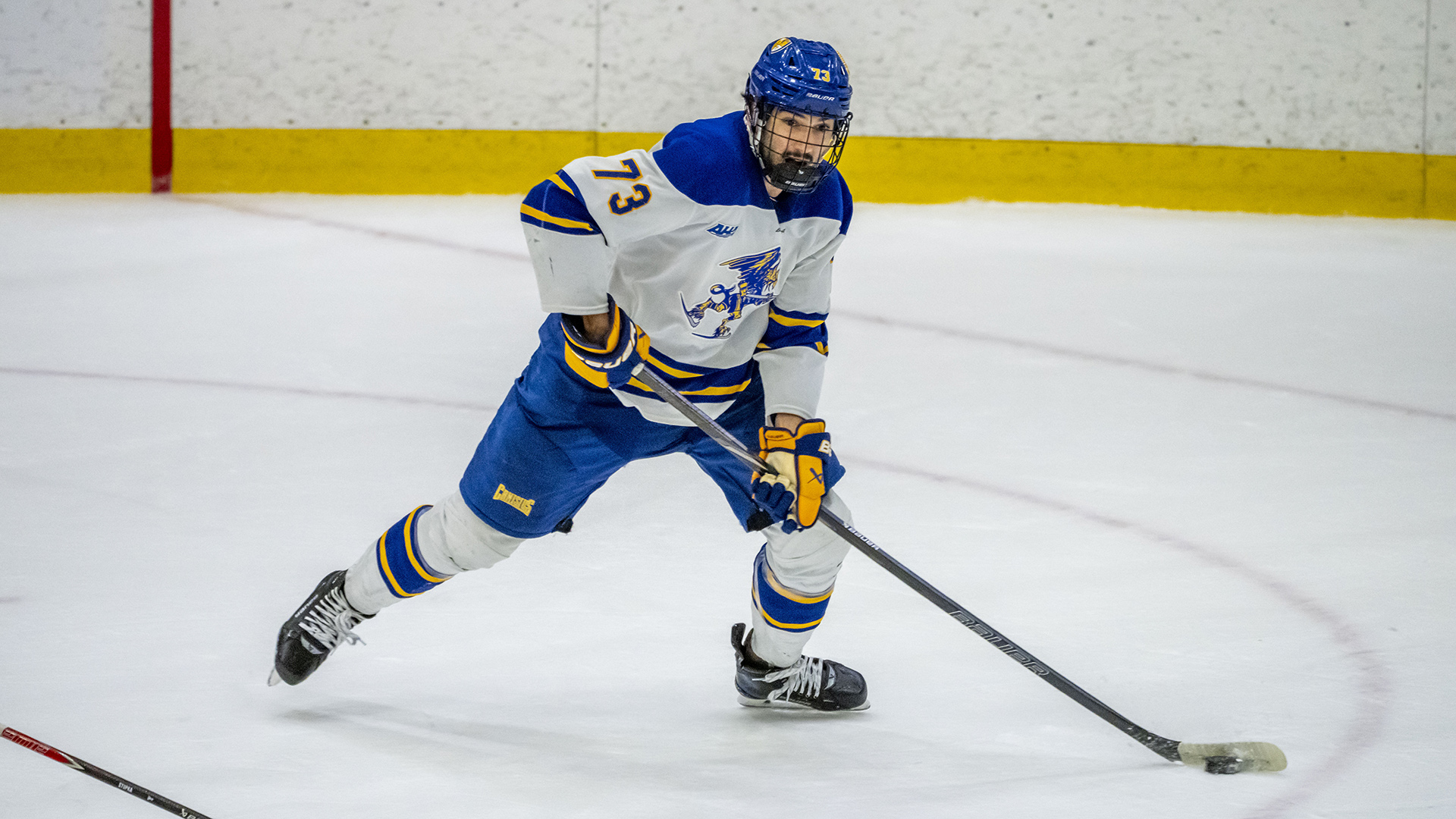 Canisius defenseman FJ Buteau is shown skating with the puck during game action versus Ferris State at LECOM Harborcenter on Oct. 2, 2026