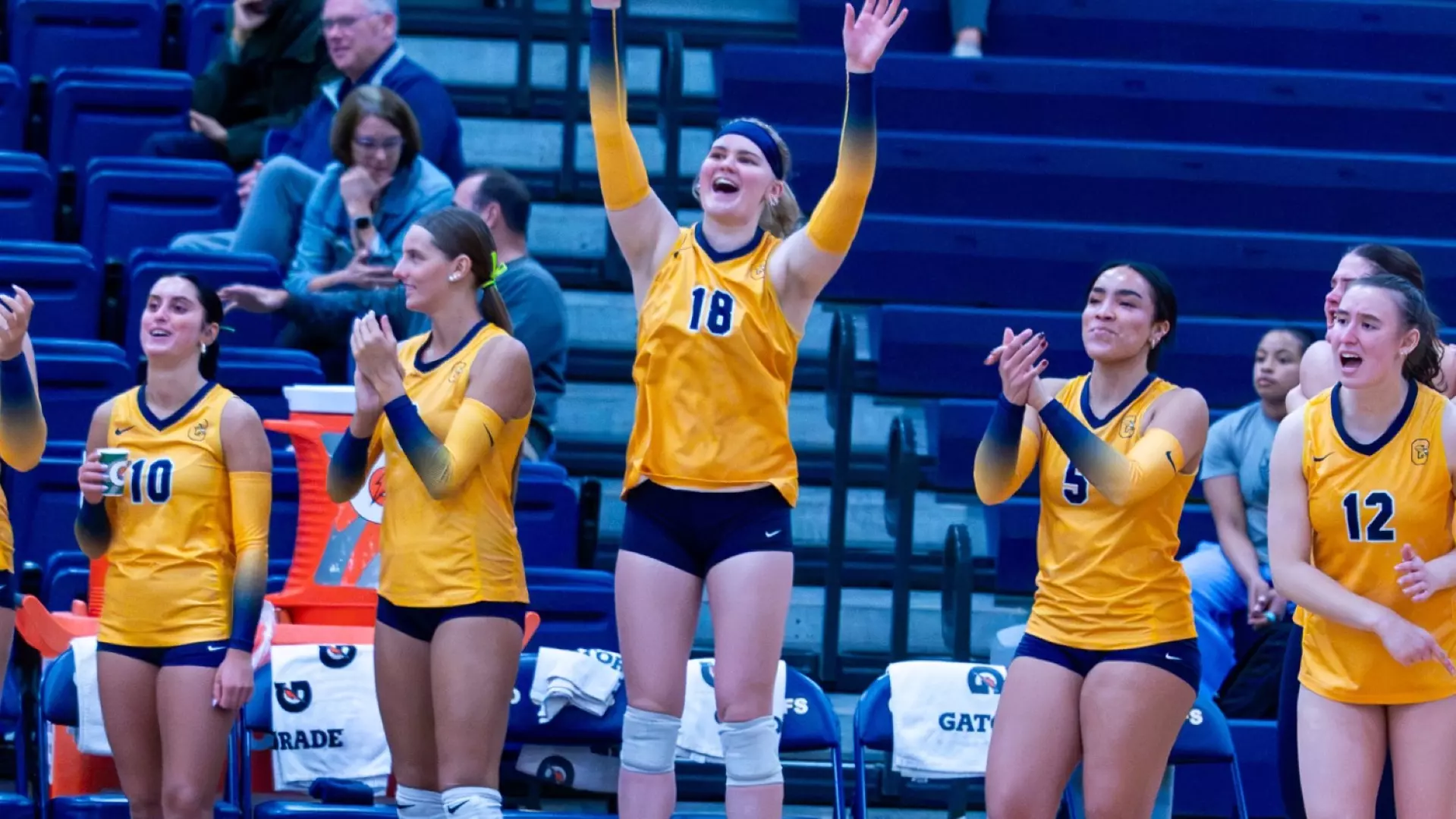 Volleyball Celetbrates A Point Against Merrimack