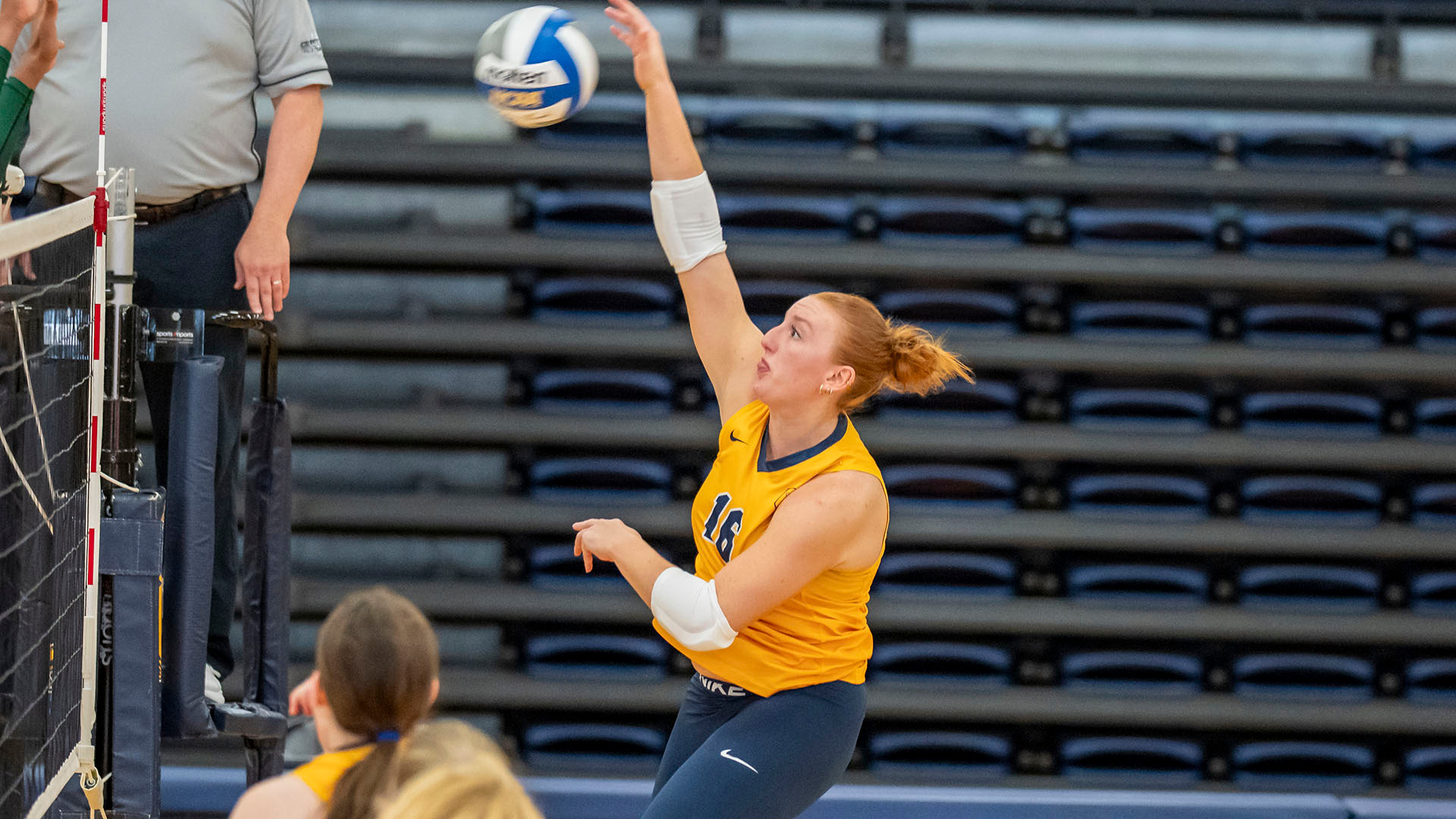Emma Isroff takes a swing at a ball in a home volleyball match against Dartmouth on Sept. 6, 2026.