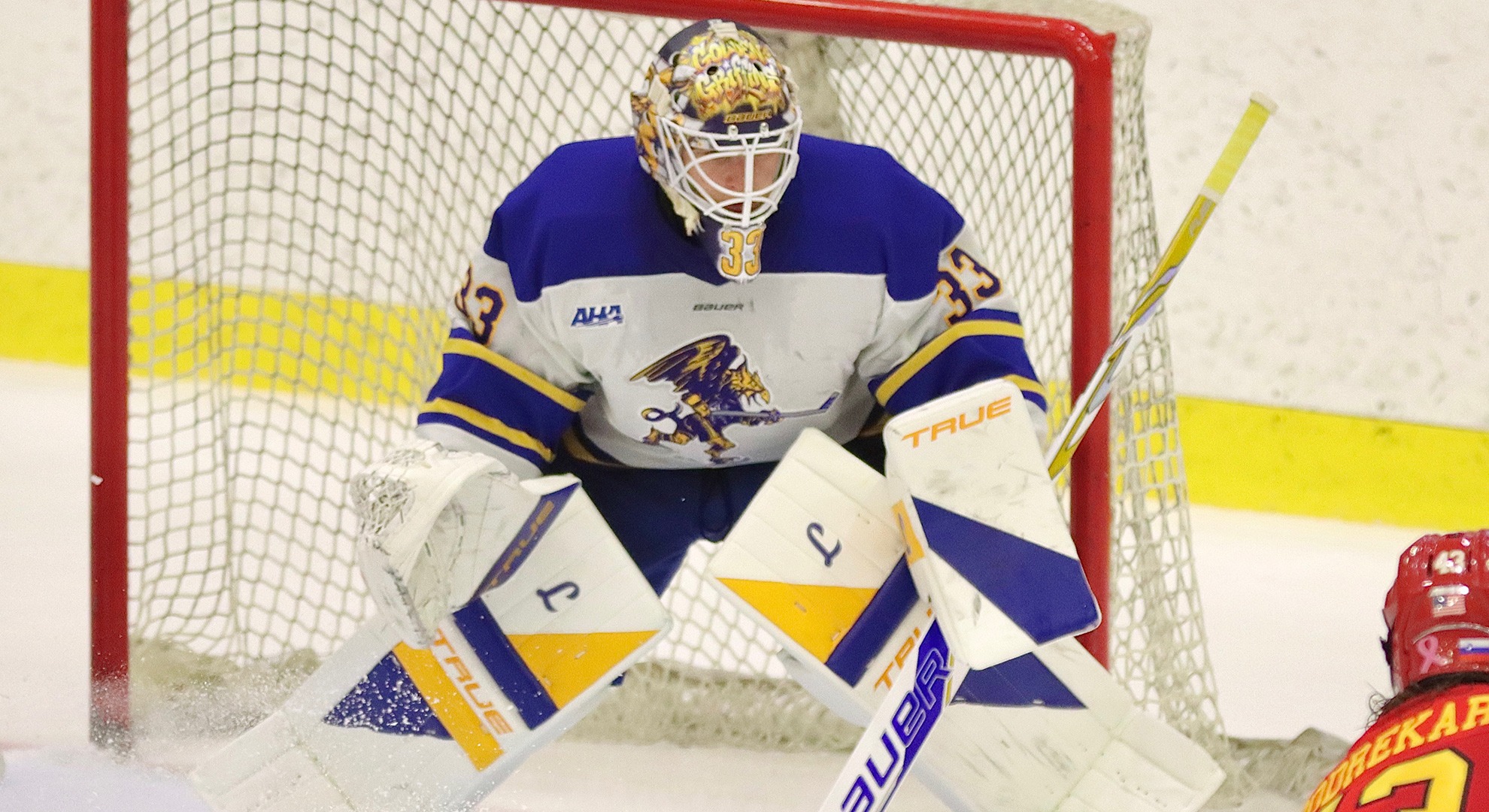 Canisius goaltender Jack Lisson is shown in game action versus Ferris State at LECOM Harborcenter on Oct. 2, 2026