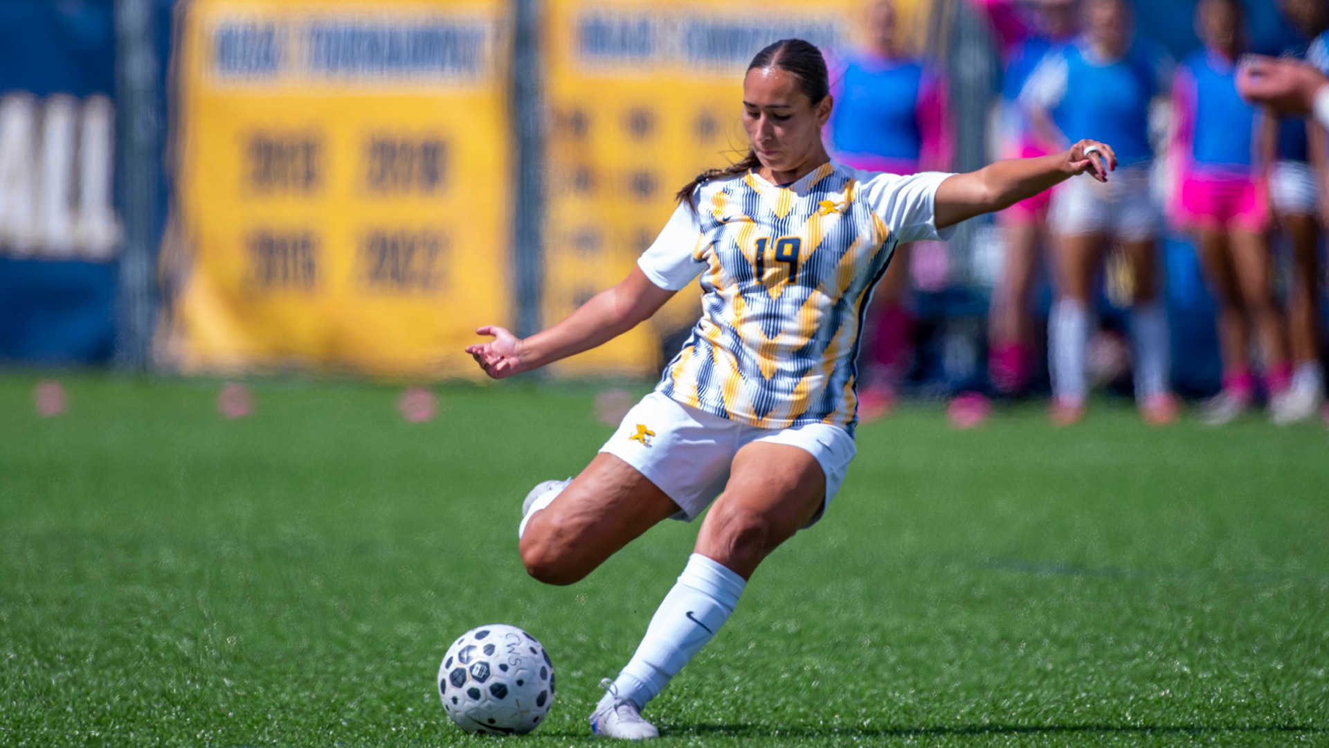 Canisius defender Nicki Silverman is shown kicking the ball during game action versus Sacred Heart at the Demske Sports Complex on Sept. 5, 2026