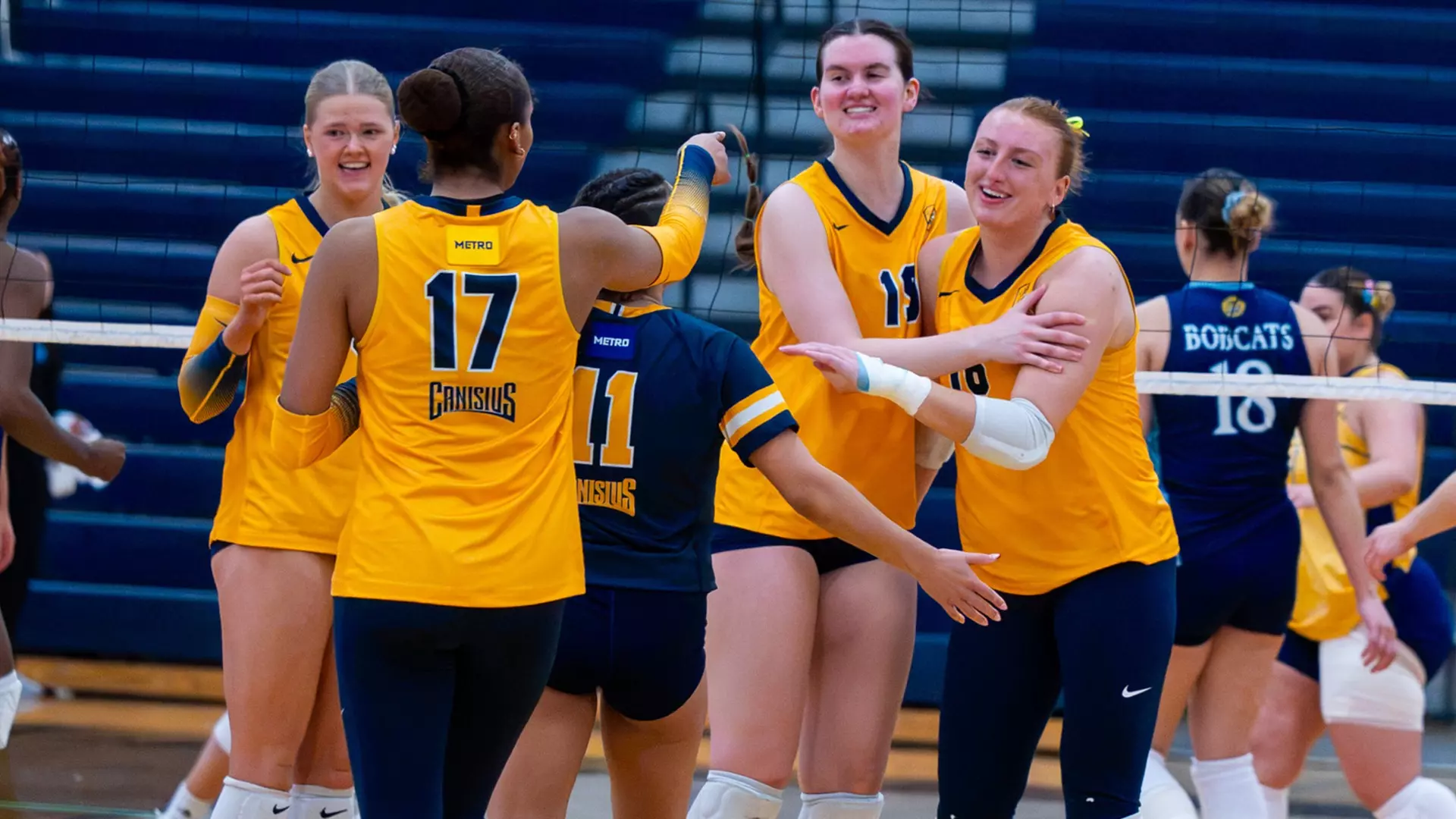Canisius Volleyball Celebrates a Point over Quinnipiac