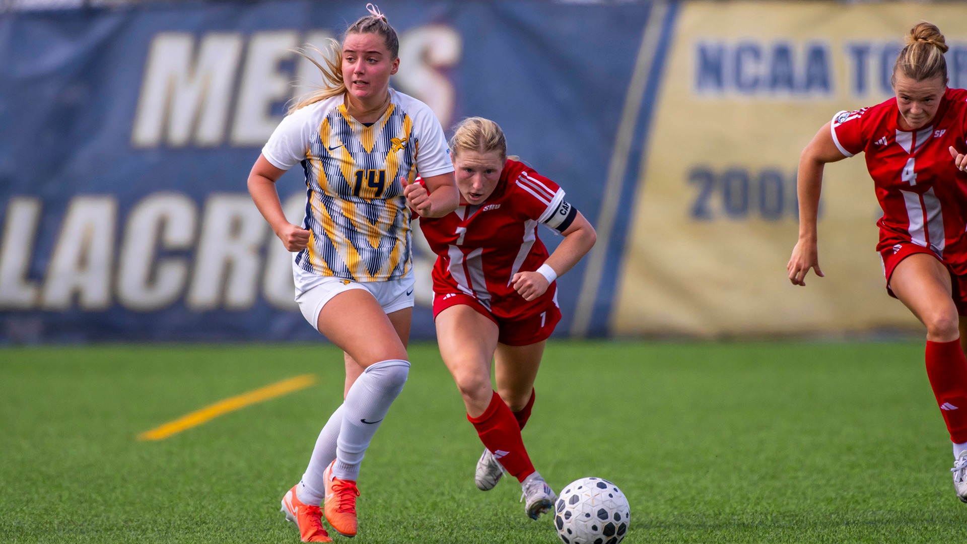 Canisius midfielder Elizabeth Cavanaugh is shown chasing the ball during game action versus Sacred Heart at the Demske Sports Complex on Sept. 5, 2026
