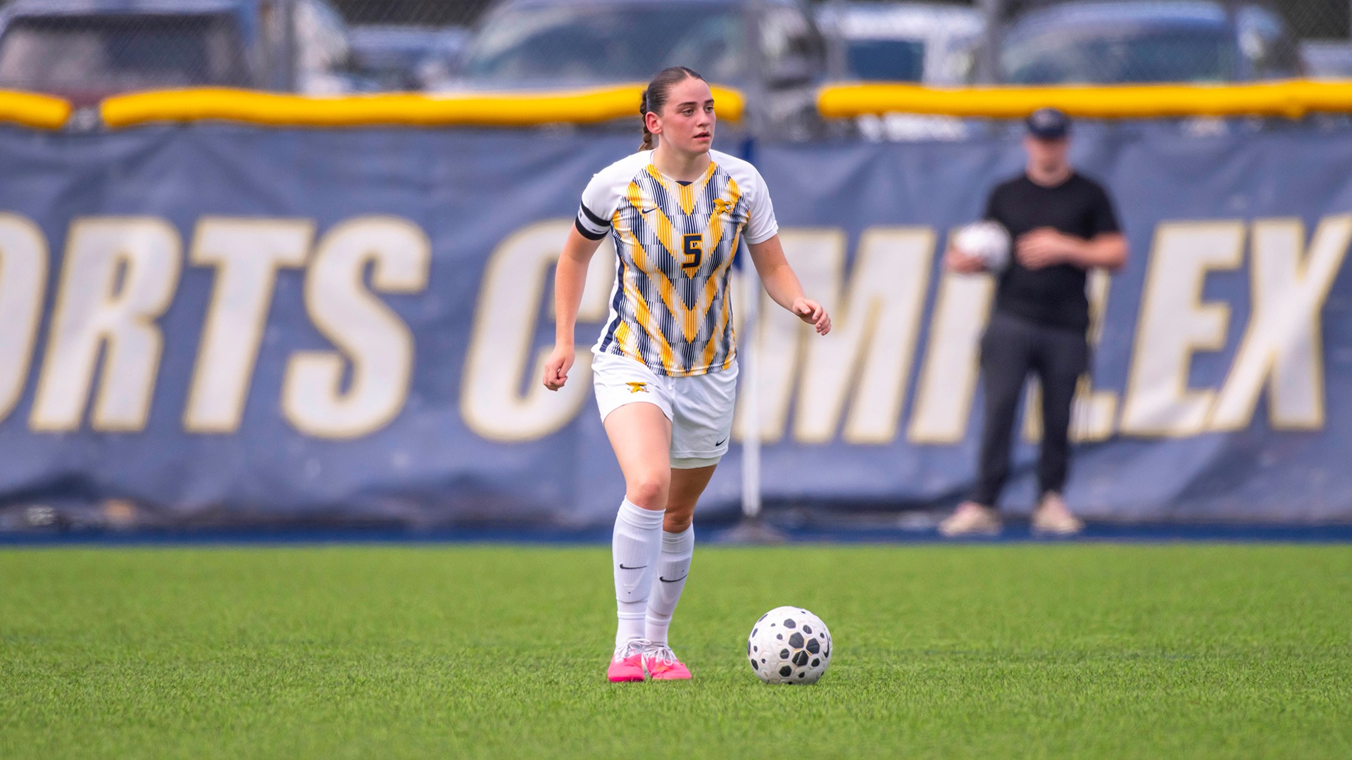 Canisius defender Emilia Nuttall plays the ball during game action versus Sacred Heart at the Demske Sports Complex on Sept. 5, 2026