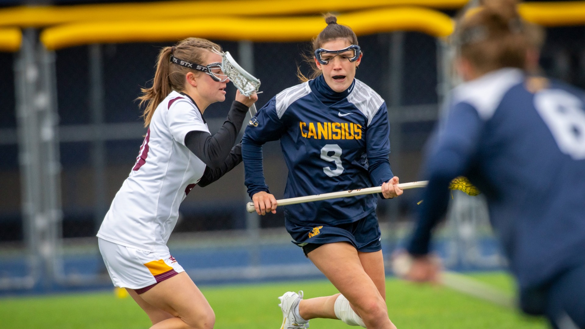 Meg Hiltz battles a Central Michigan defender at the Demske Sports Complex