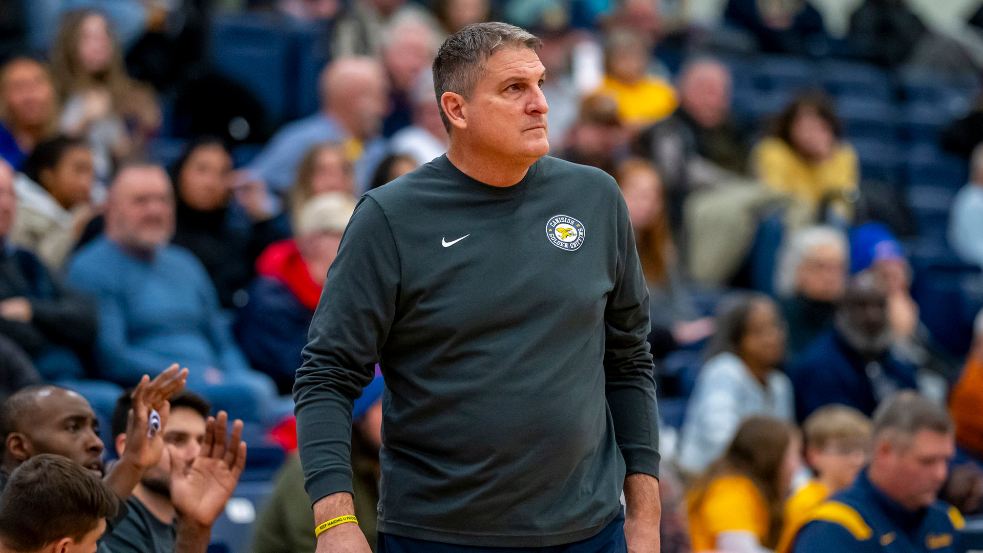 Jim Christian looks out over the floor during a home game against Niagara on Jan. 14, 2026.