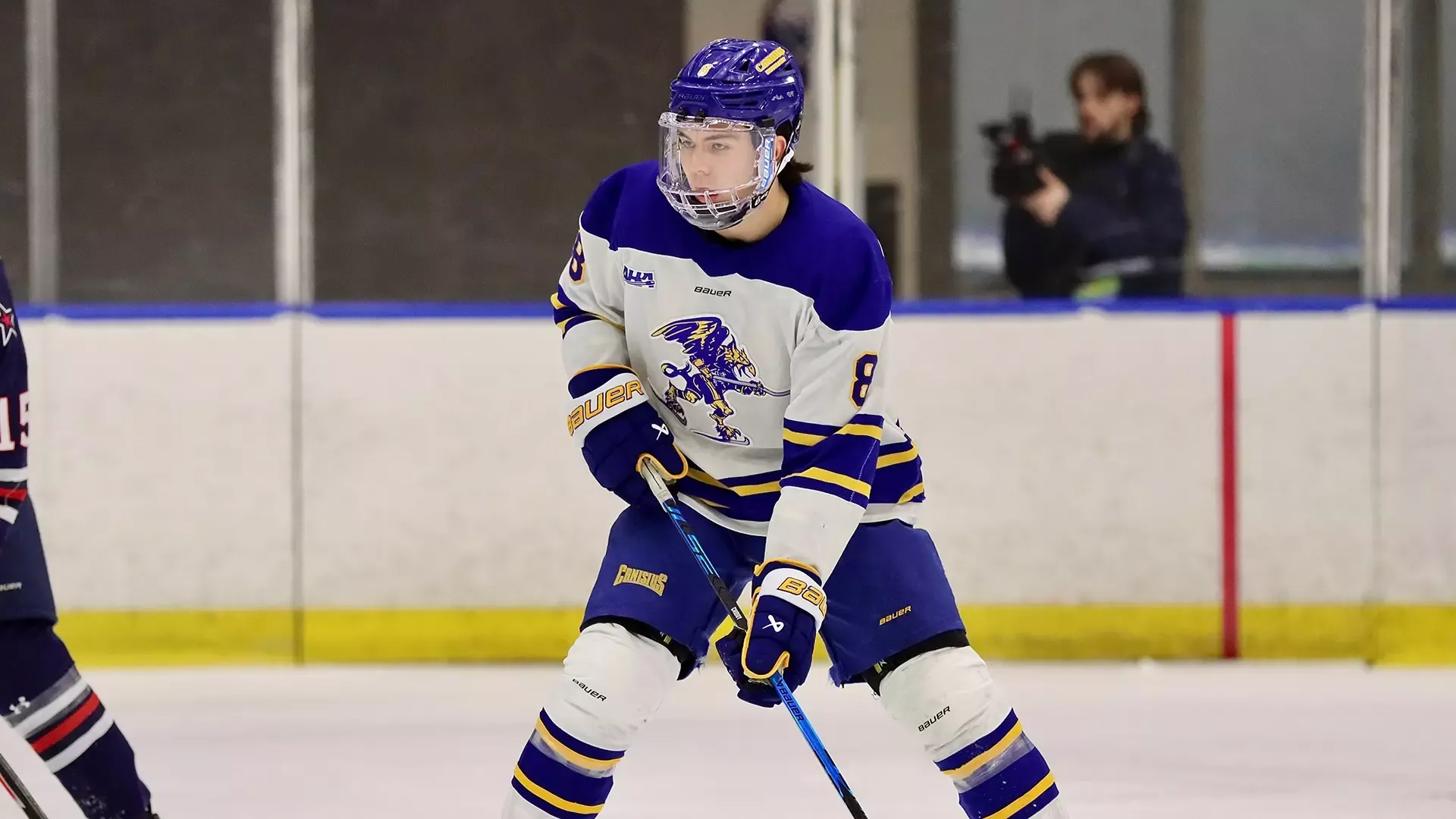 Canisius forward Rhys Chiddenton is shown skating during game action against Robert Morris at LECOM Harborcenter in downtown Buffalo on Feb. 20, 2026