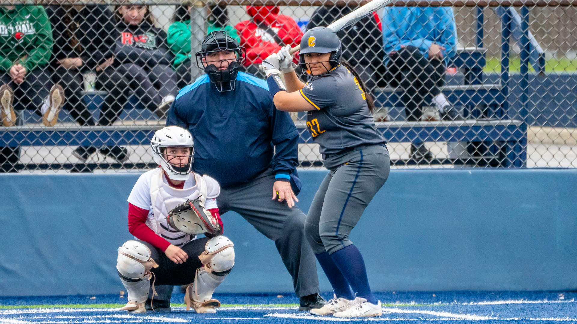 Sofi Escoto waits for a pitch in a game against Rider on April 12, 2025.