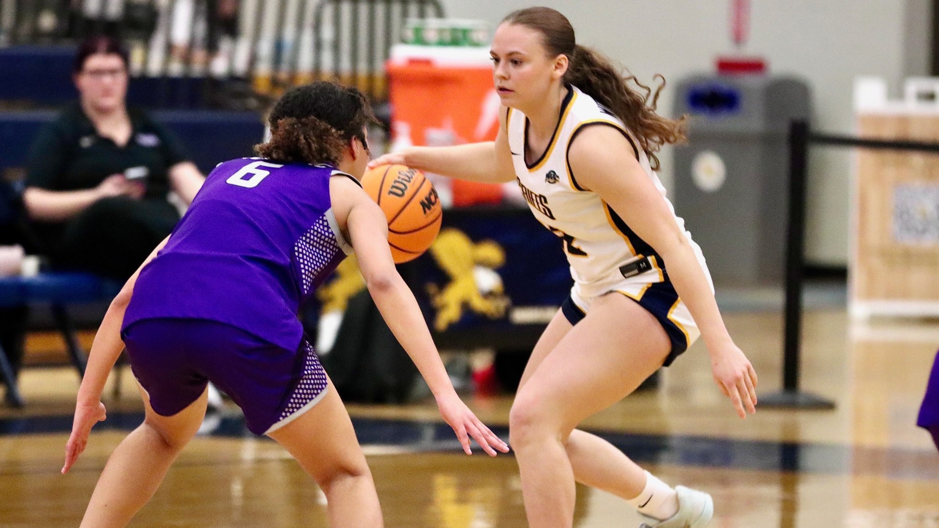 Franka Wittenberg dribbles up the court versus Niagara on Febuary 3rd inside the Koessler Athletic Center.