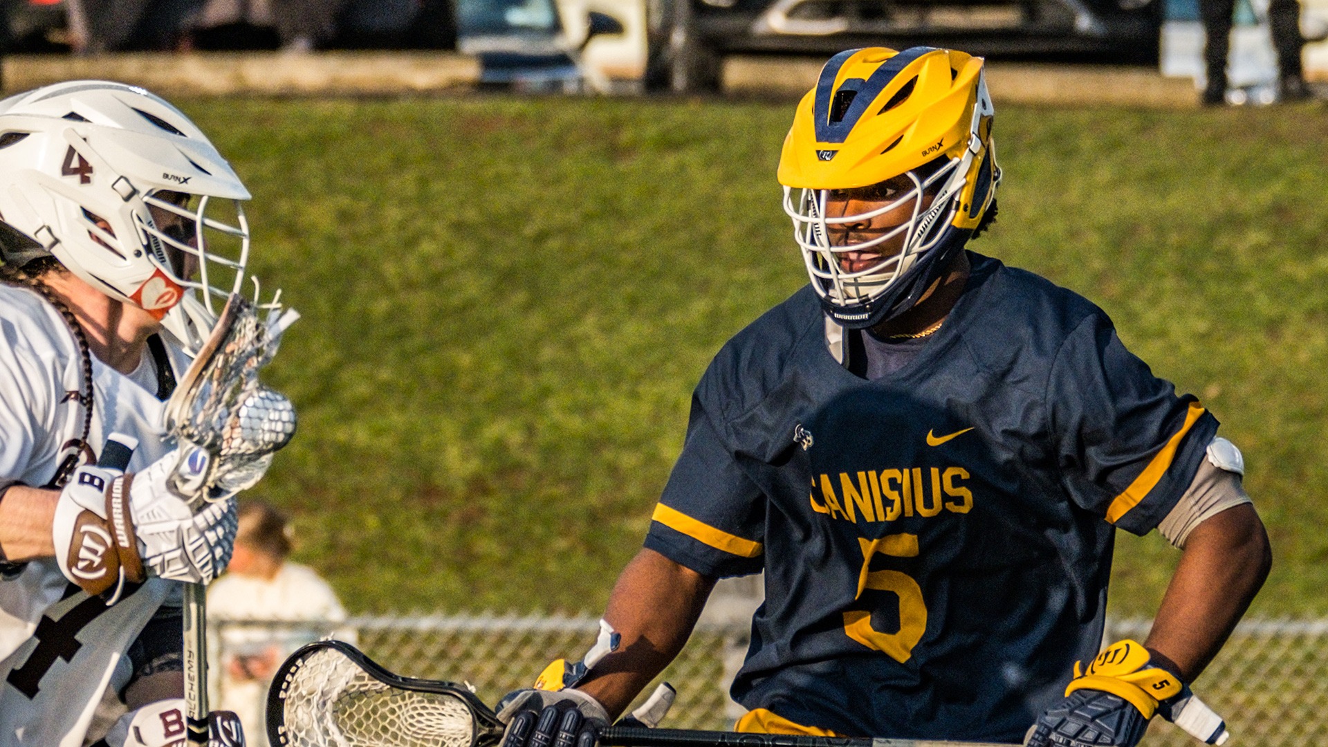 Canisius midfielder Jacob Lambert defends St. Bonaventure's Owen Maracle during game action versus St. Bonaventure at the Marra Athletics Complex on March 10, 2026