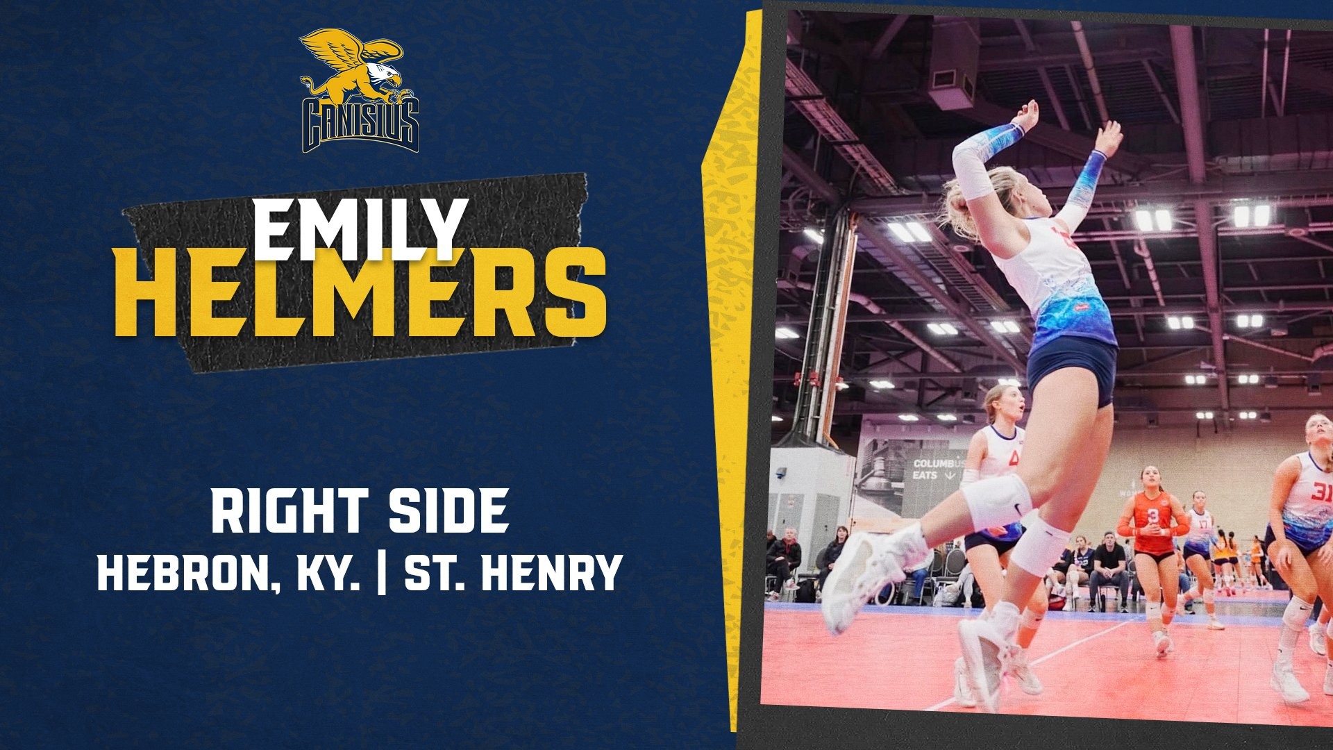 A graphic announcing the signing of Emily Helmers from Hebron, Ky. and went to St. Henry High School.