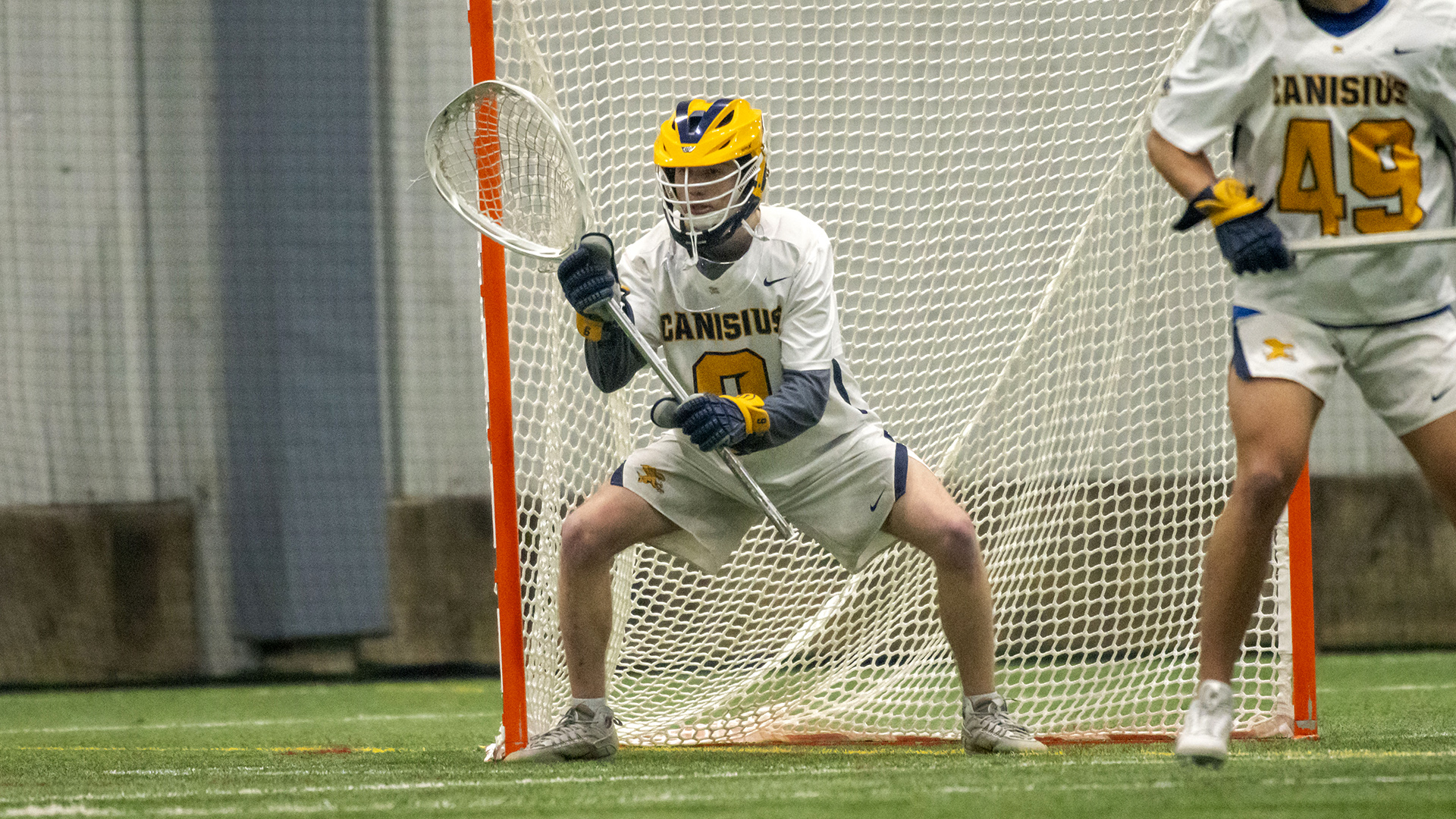 Canisius goalie Mark Matott tends the goal during game action versus Le Moyne at Sahlen's Sports Park in Elma, N.Y. on Feb. 24, 2026