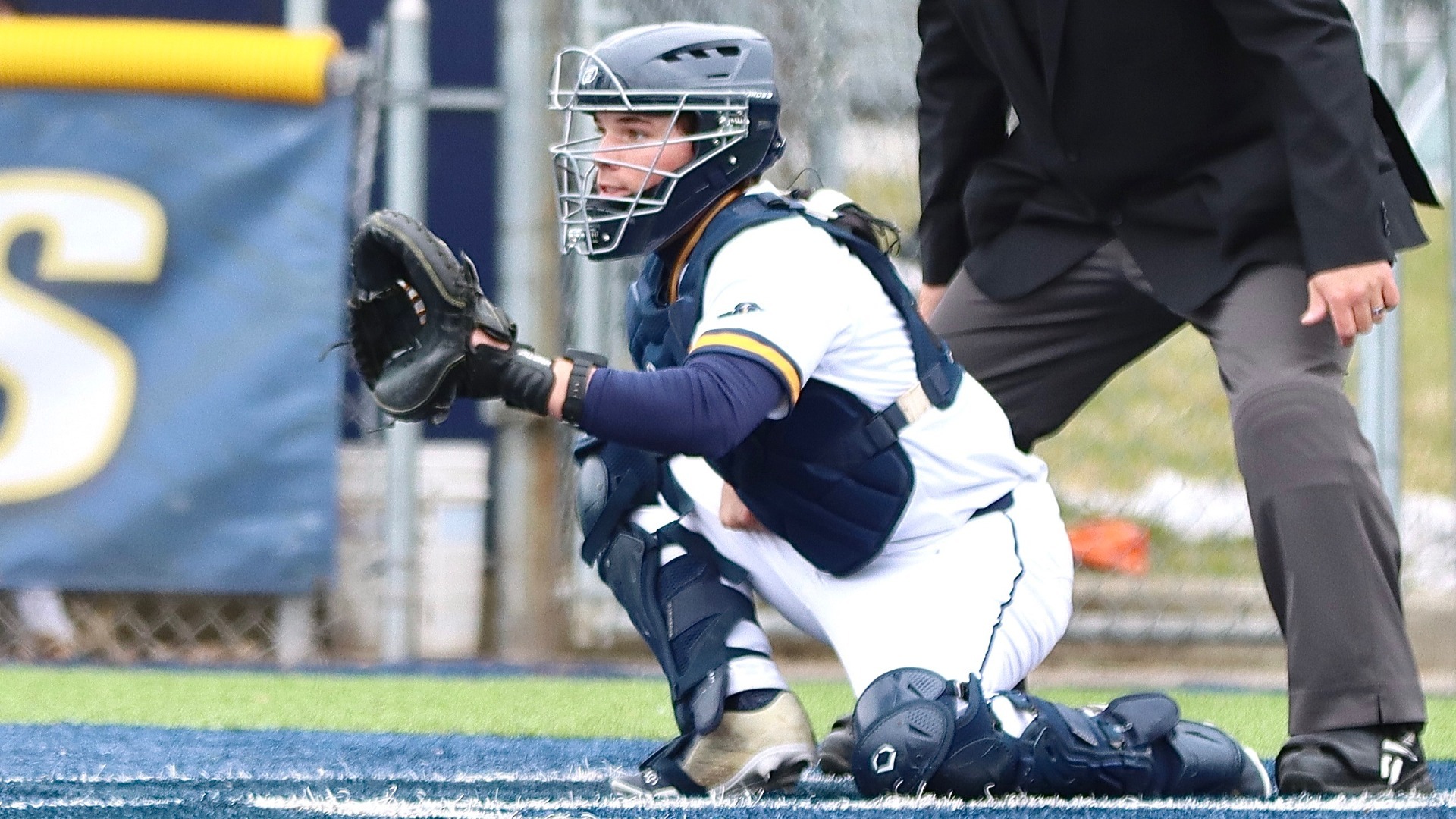 Blake Herman behind the plate in the home series against Merrimack - March 20, 2026