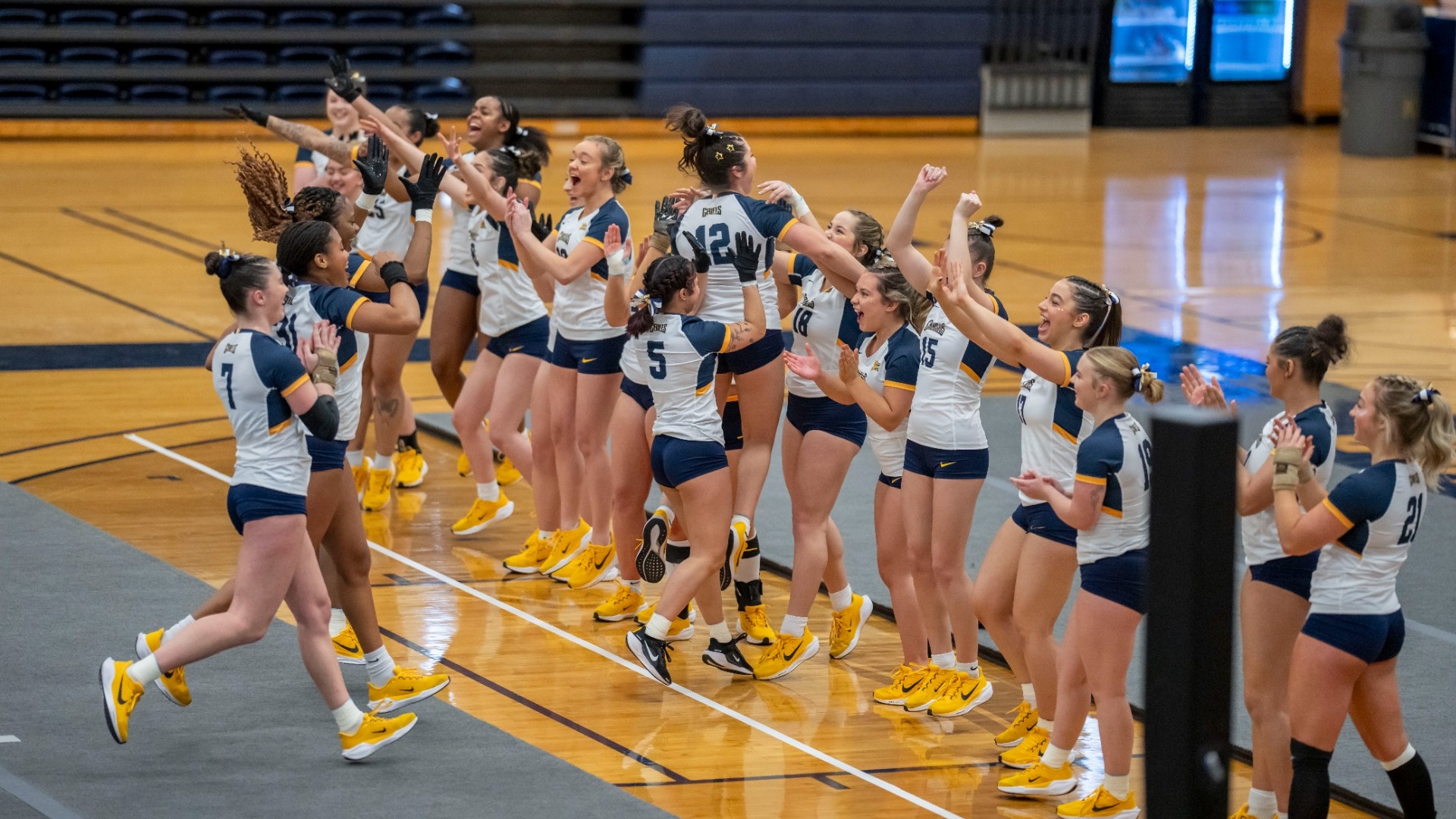Acrobatics and Tumbling Team Celebrates a victory in the Koessler Athletic Center in Buffalo, N.Y.