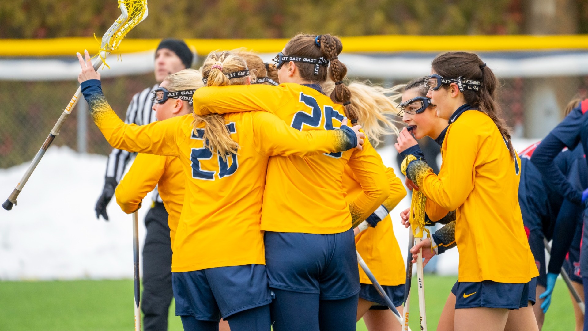 Team celebrates a goal vs detroit mercy at the Demske Sports Complex in Buffalo, N.Y.